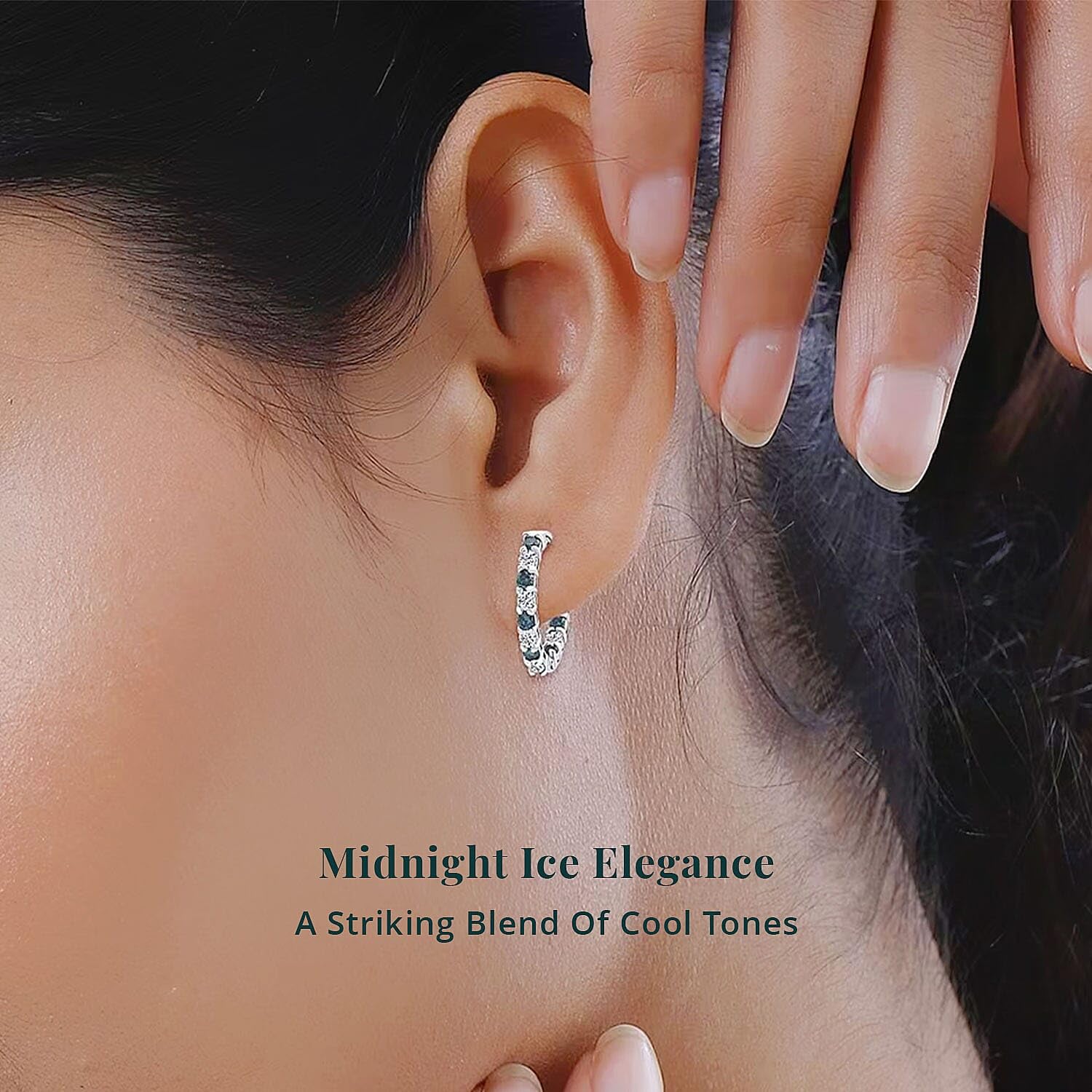 Luxuriant Lab Grown Blue Diamond (IR) and Lab Grown White Diamond SI 1.85 ctw Midnight Ice Hoop Earrings in Rhodium Over Sterling Silver Christmas Gifts - Image 2