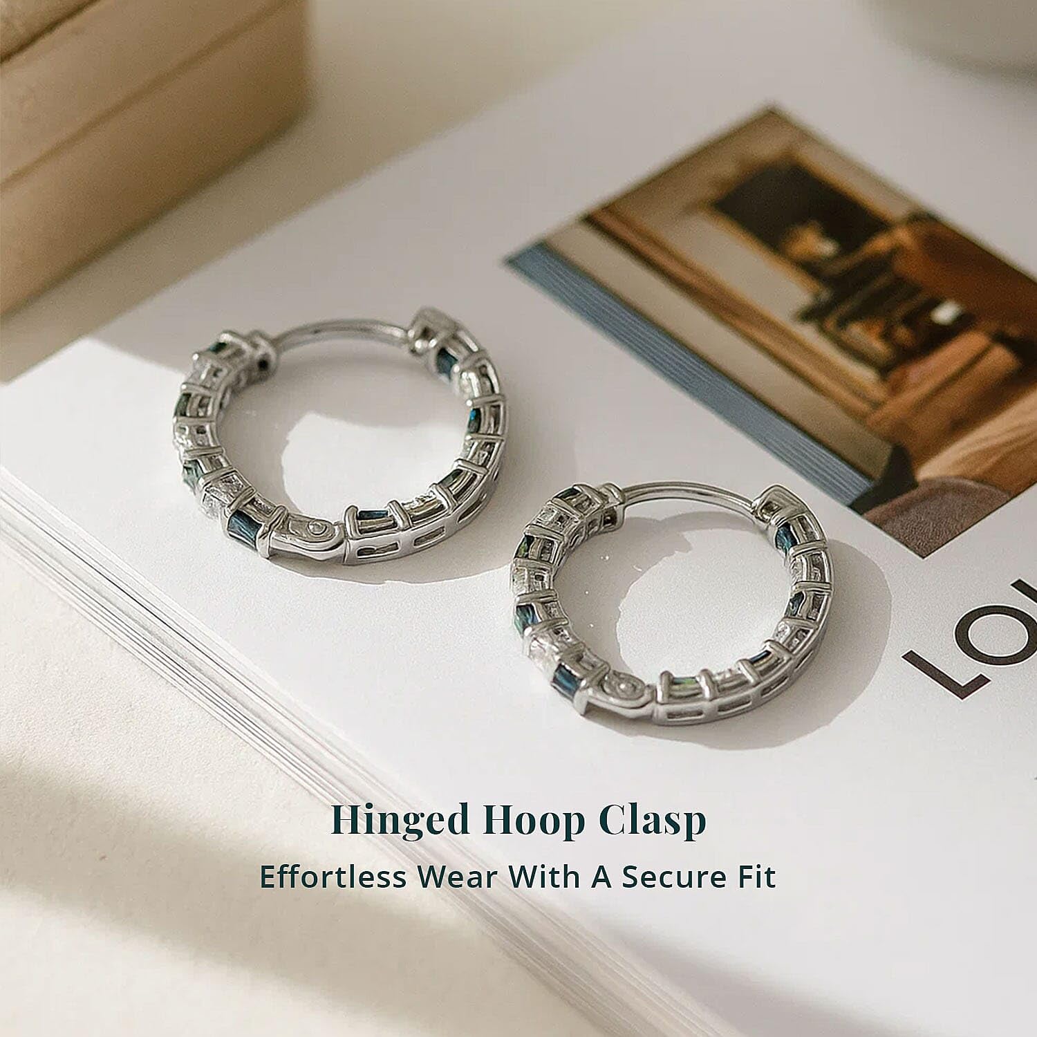Luxuriant Lab Grown Blue Diamond (IR) and Lab Grown White Diamond SI 1.85 ctw Midnight Ice Hoop Earrings in Rhodium Over Sterling Silver Christmas Gifts - Image 3
