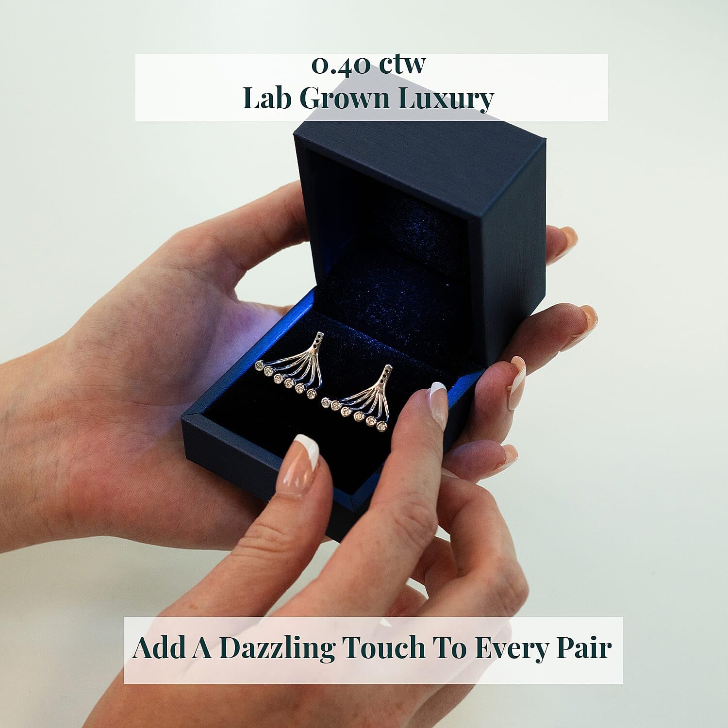 Luxuriant Lab Grown Diamond G-H SI 0.40 ctw Earrings Jacket in Rhodium Over Sterling Silver Christmas Gifts - Image 3