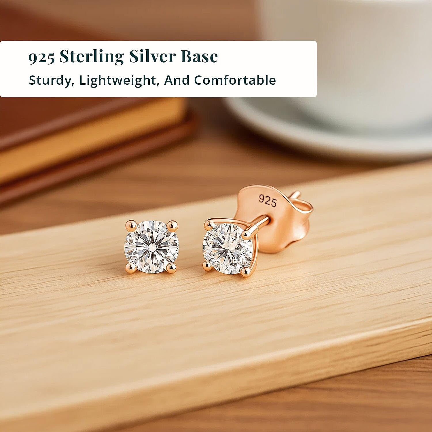 Luxuriant Lab Grown Diamond SI 0.50 ctw Solitaire Stud Earrings in 18K Vermeil Rose Gold Over Sterling Silver Christmas Gifts - Image 3