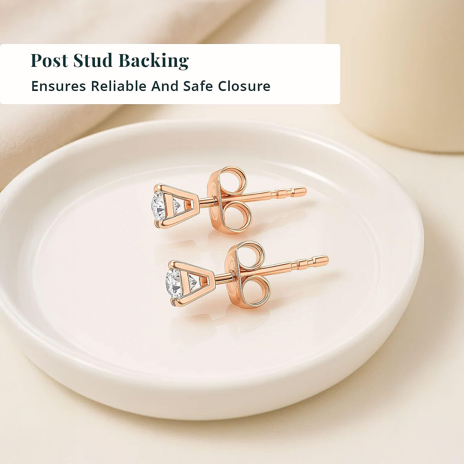 Luxuriant Lab Grown Diamond SI 0.50 ctw Solitaire Stud Earrings in 18K Vermeil Rose Gold Over Sterling Silver Christmas Gifts - Image 4