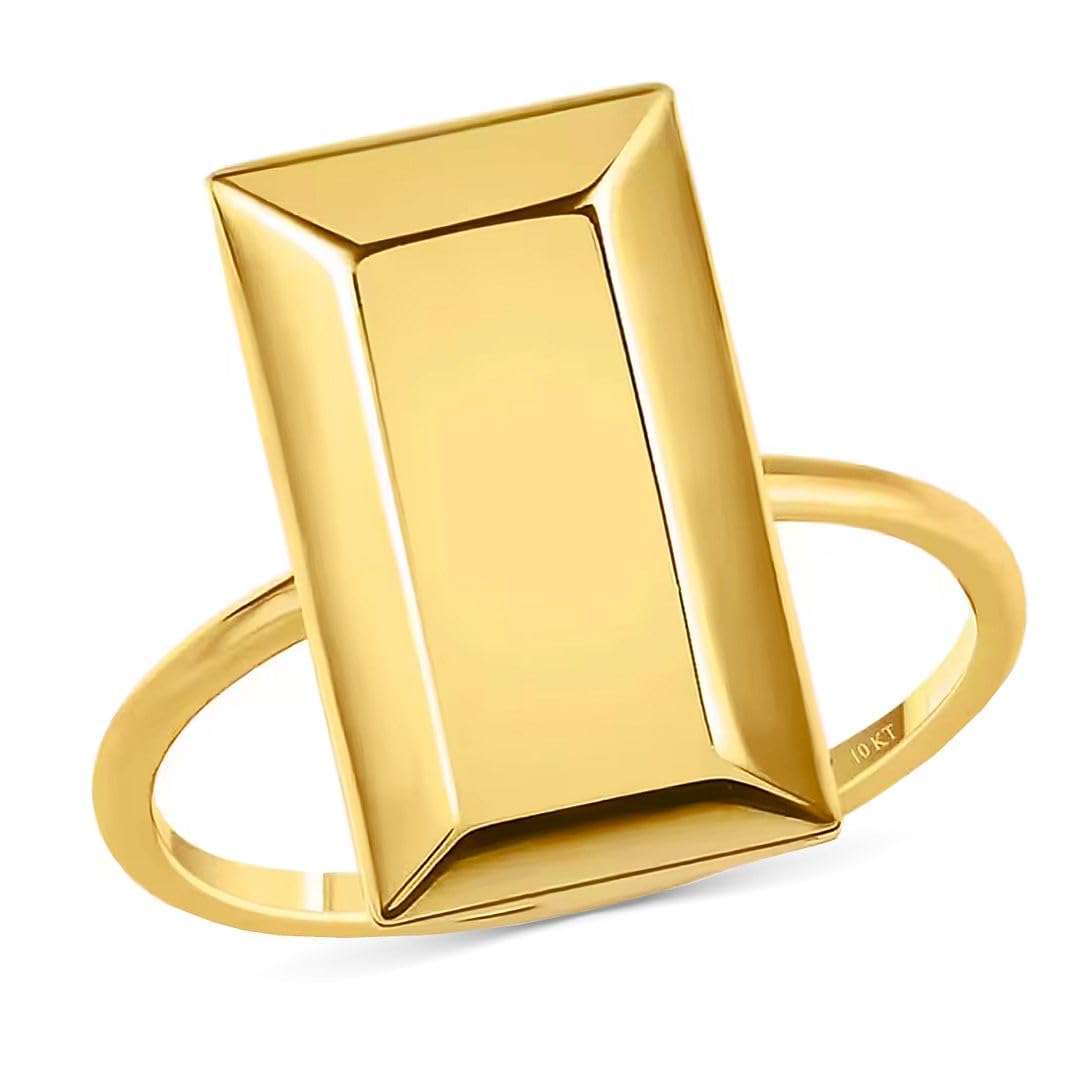 LUXURO 10K Yellow Gold Bar Ring - Solid Gold Rings for Women - Wedding Gold Jewelry Birthday Gifts for Women 1.75 Grams