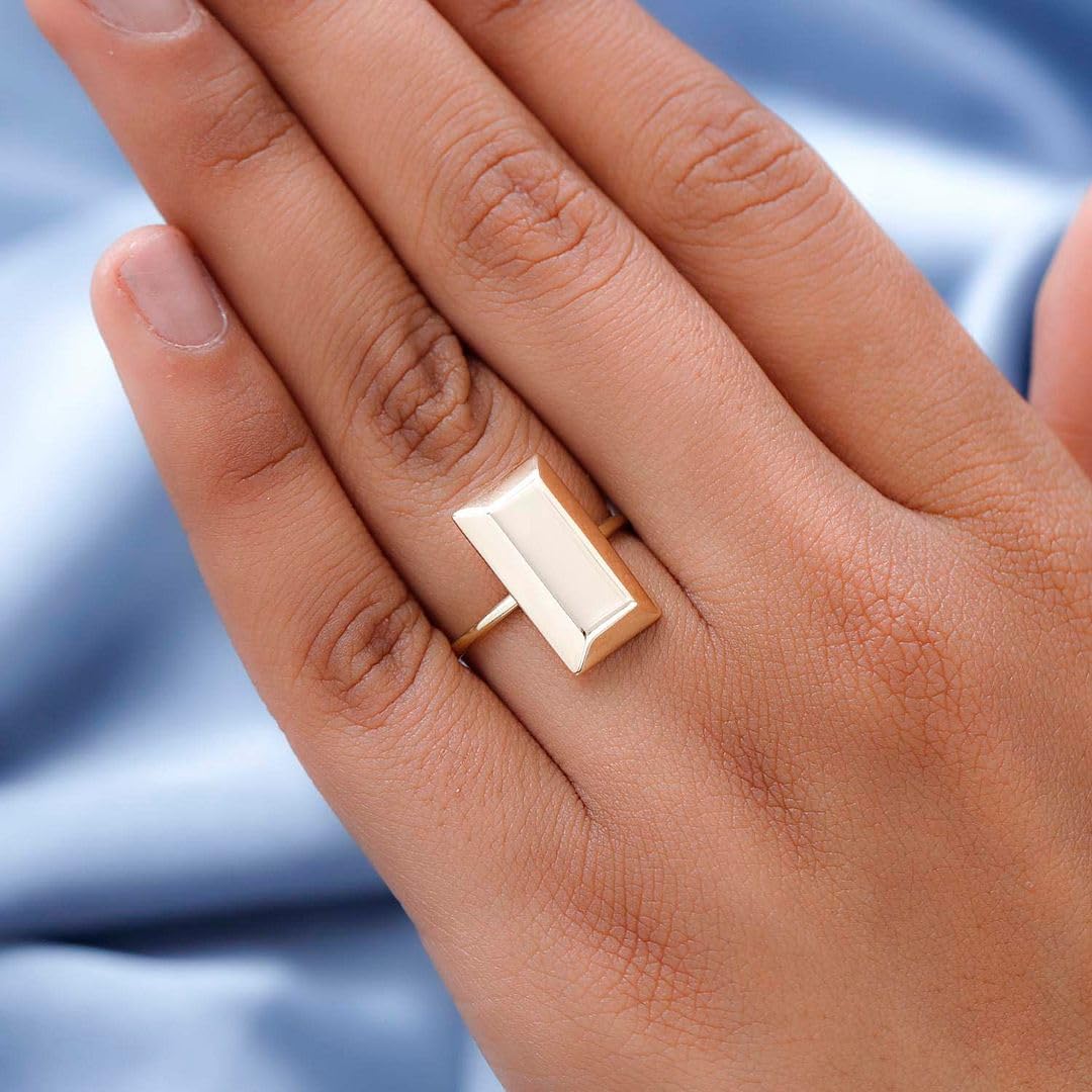 LUXURO 10K Yellow Gold Bar Ring - Solid Gold Rings for Women - Wedding Gold Jewelry Birthday Gifts for Women 1.75 Grams - Image 3