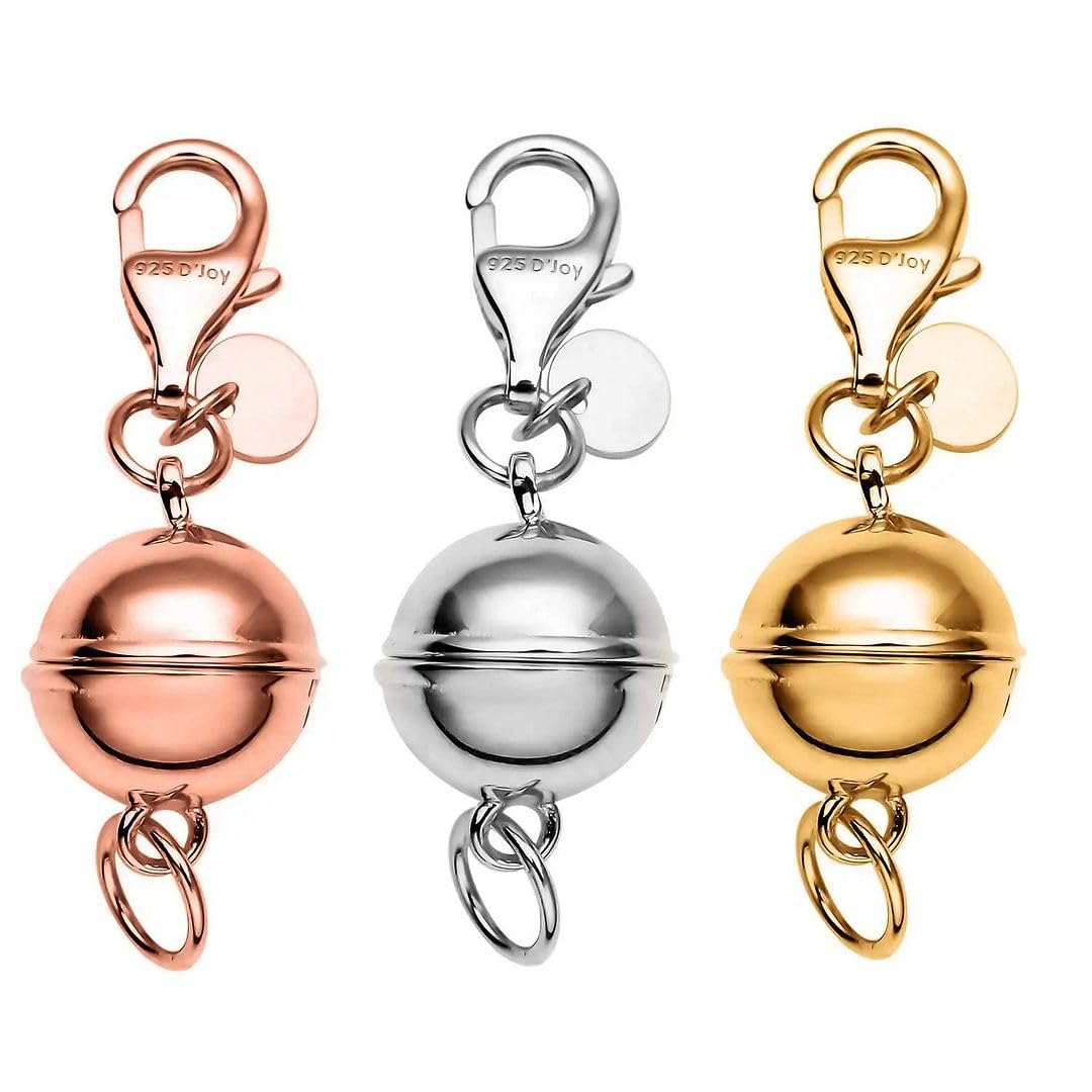 Magnetic Necklace Clasps and Closures - 925 Sterling Silver Magnetic Bracelet Clasps and Closures Set of 3 - Yellow Gold/Rose Gold/Silver Gifts