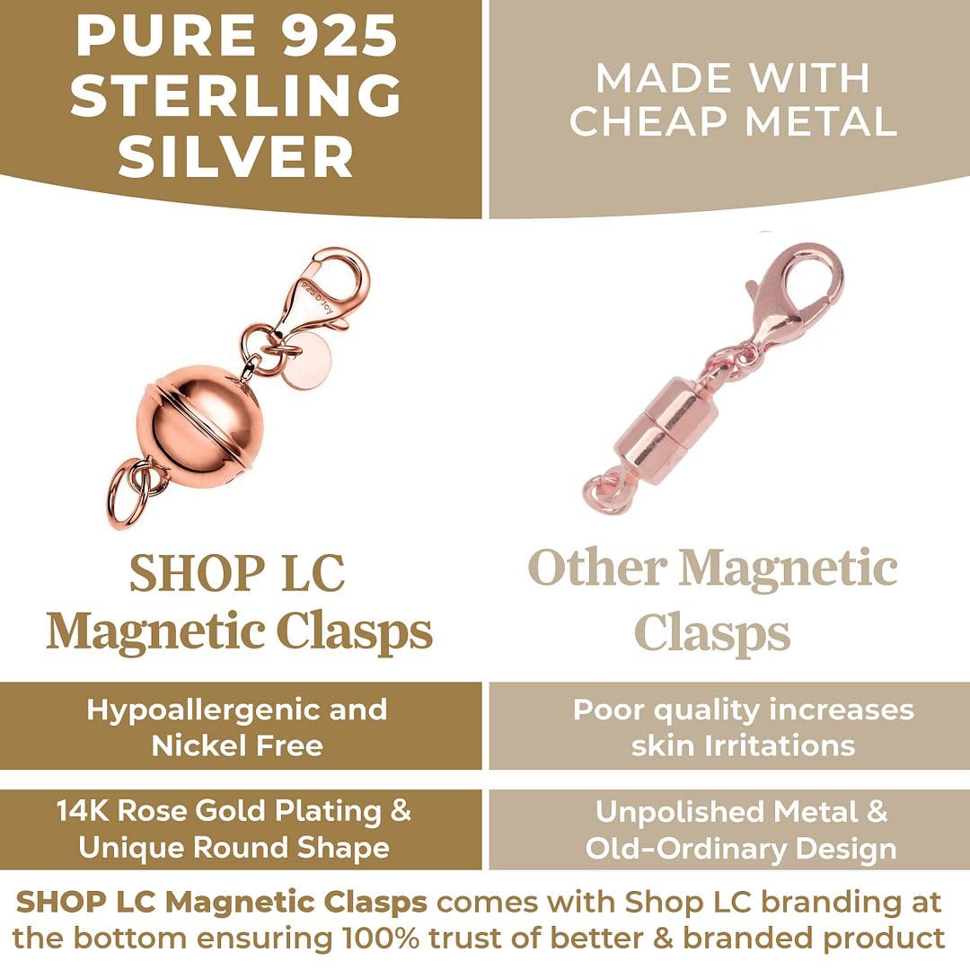 Magnetic Necklace Clasps and Closures - 925 Sterling Silver Magnetic Bracelet Clasps and Closures Set of 3 - Yellow Gold/Rose Gold/Silver Gifts - Image 2