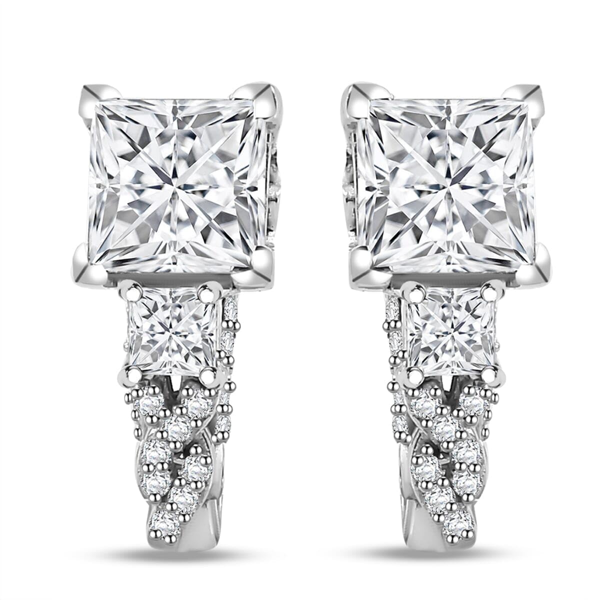 Moissanite 925 Sterling Silver Rhodium Plated J- Hoops Hoop Earrings for Women Jewelry Birthday Christmas Gifts Ct 2.54