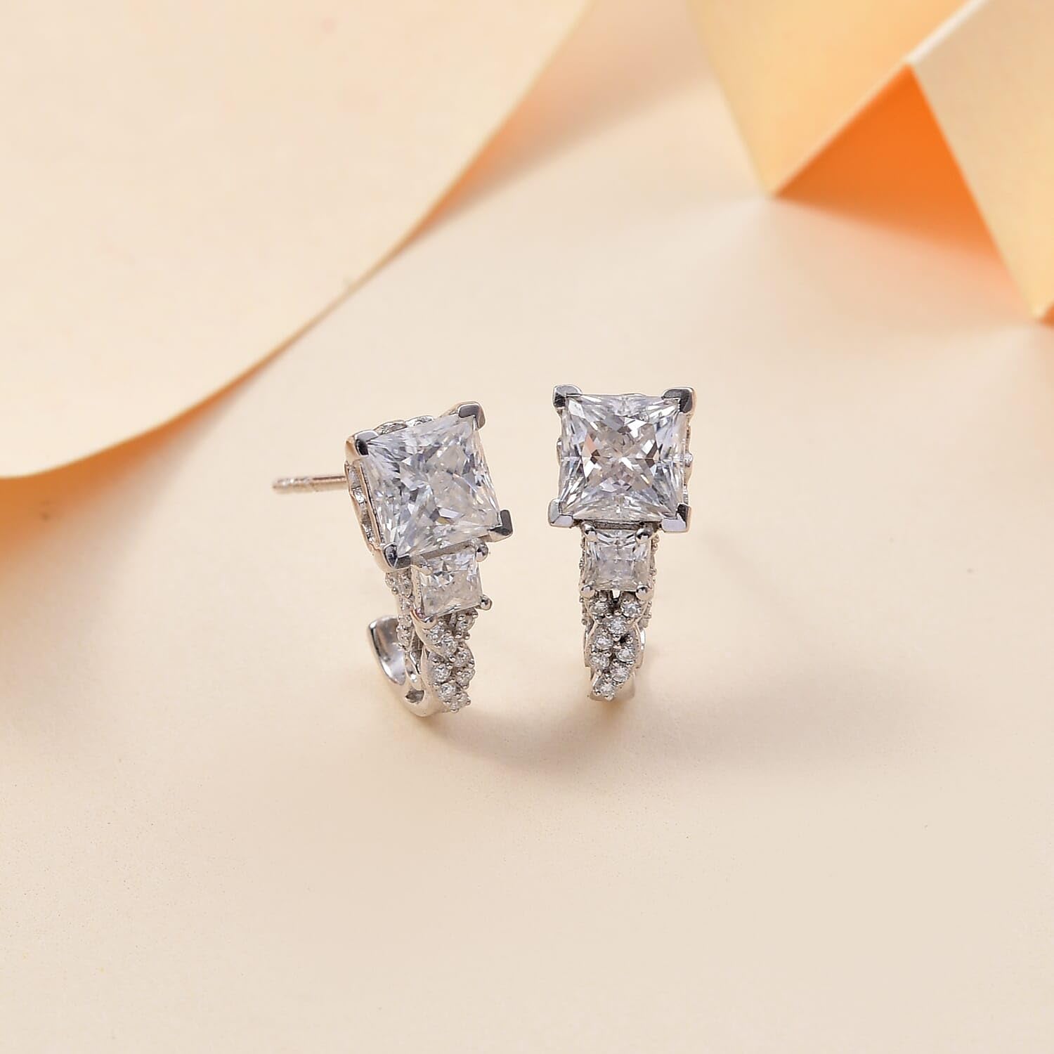Moissanite 925 Sterling Silver Rhodium Plated J- Hoops Hoop Earrings for Women Jewelry Birthday Christmas Gifts Ct 2.54 - Image 2