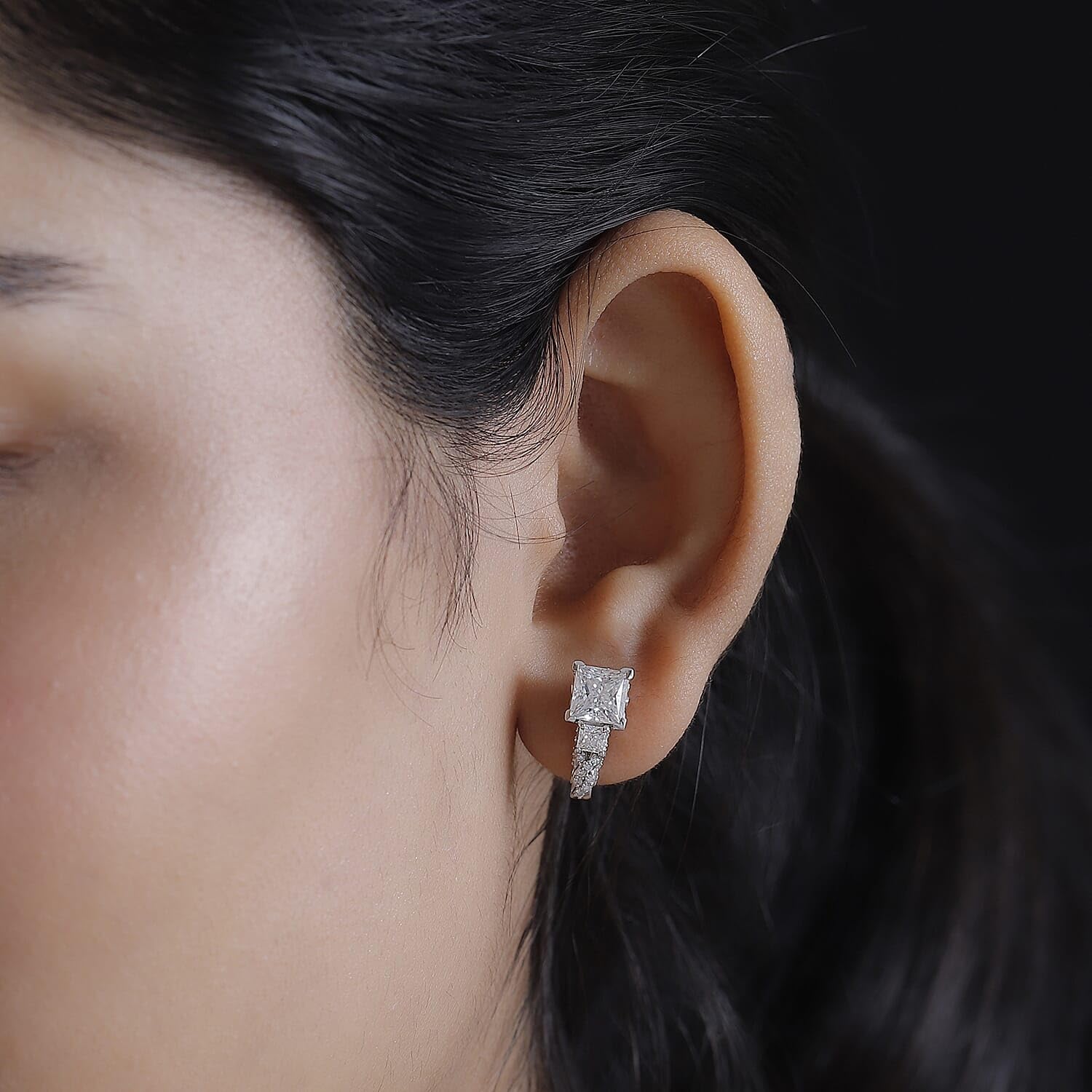 Moissanite 925 Sterling Silver Rhodium Plated J- Hoops Hoop Earrings for Women Jewelry Birthday Christmas Gifts Ct 2.54 - Image 3