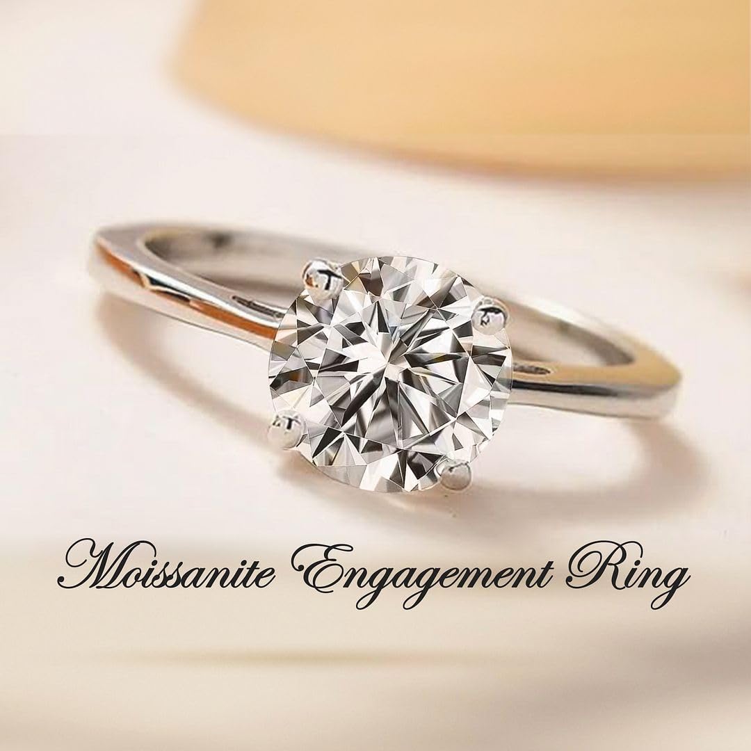 Moissanite Engagement Ring Moissanite Rings for Women 925 Sterling Silver Promise Rings for Her Gold/Platinum Plated Wedding Band Jewelry - 1 ctw Birthday Christmas Gifts for Women - Image 2