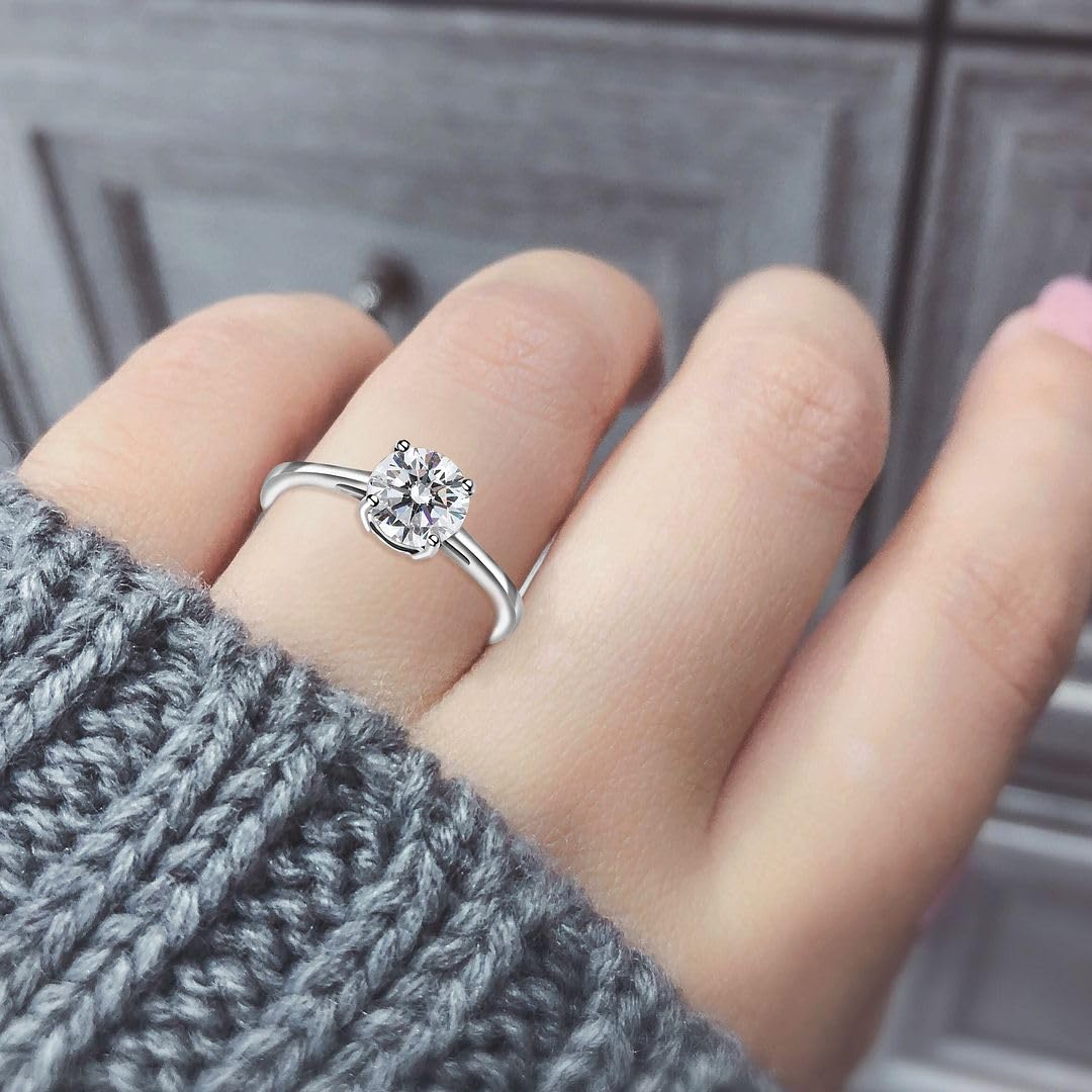 Moissanite Engagement Ring Moissanite Rings for Women 925 Sterling Silver Promise Rings for Her Gold/Platinum Plated Wedding Band Jewelry - 1 ctw Birthday Christmas Gifts for Women - Image 4