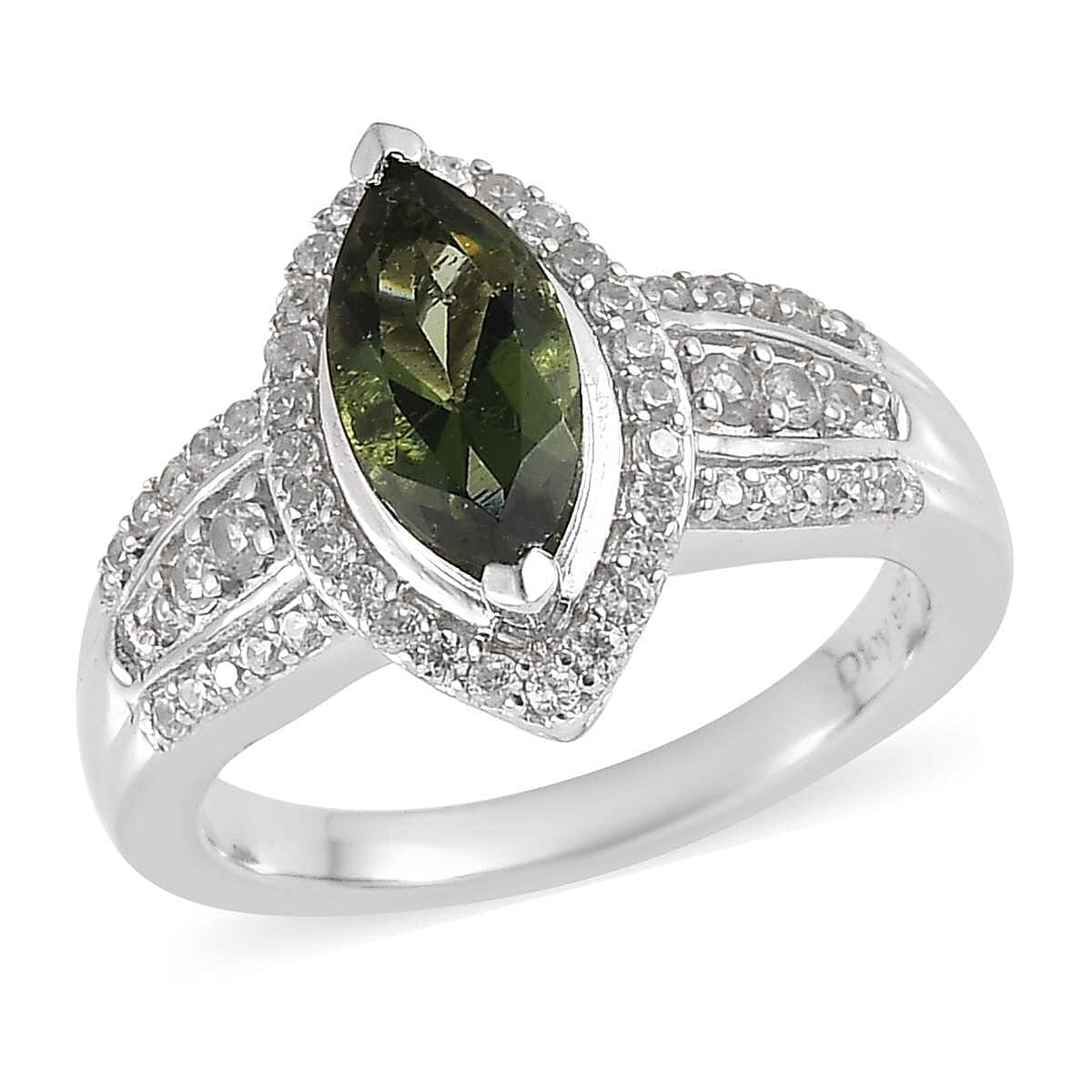 Moldavite Zircon Engagement Rings for Women - Promise Rings for Her 925 Sterling Silver Platinum Plated Moldavite Ring Wedding Jewelry Anniversary Birthday Christmas Gifts for Women