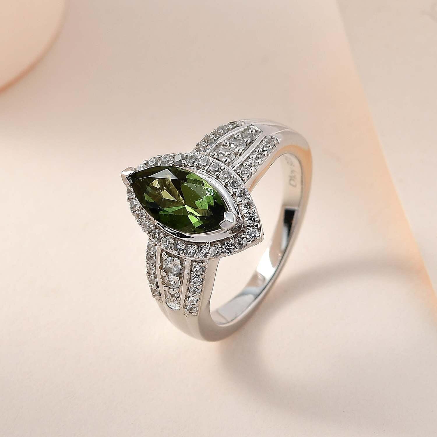 Moldavite Zircon Engagement Rings for Women - Promise Rings for Her 925 Sterling Silver Platinum Plated Moldavite Ring Wedding Jewelry Anniversary Birthday Christmas Gifts for Women - Image 2