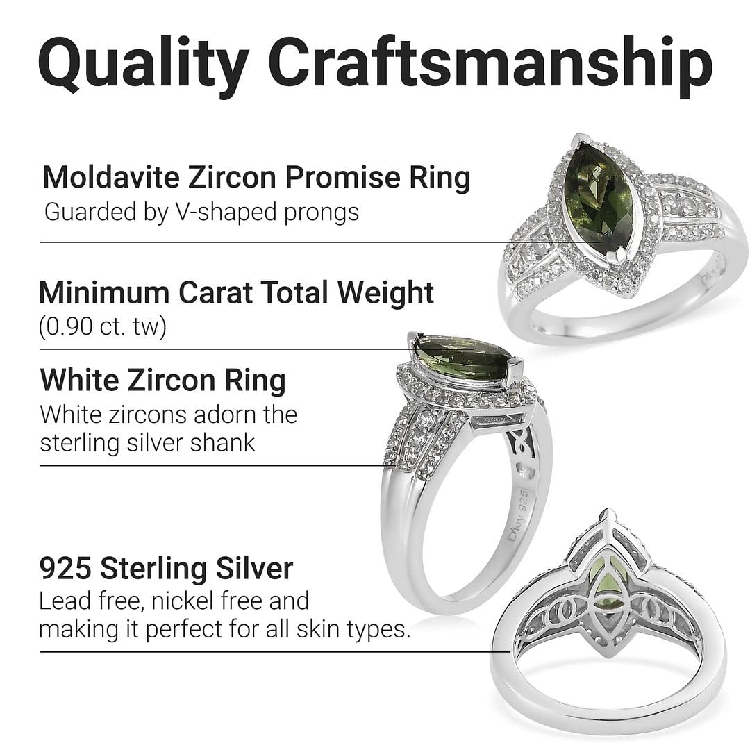 Moldavite Zircon Engagement Rings for Women - Promise Rings for Her 925 Sterling Silver Platinum Plated Moldavite Ring Wedding Jewelry Anniversary Birthday Christmas Gifts for Women - Image 4