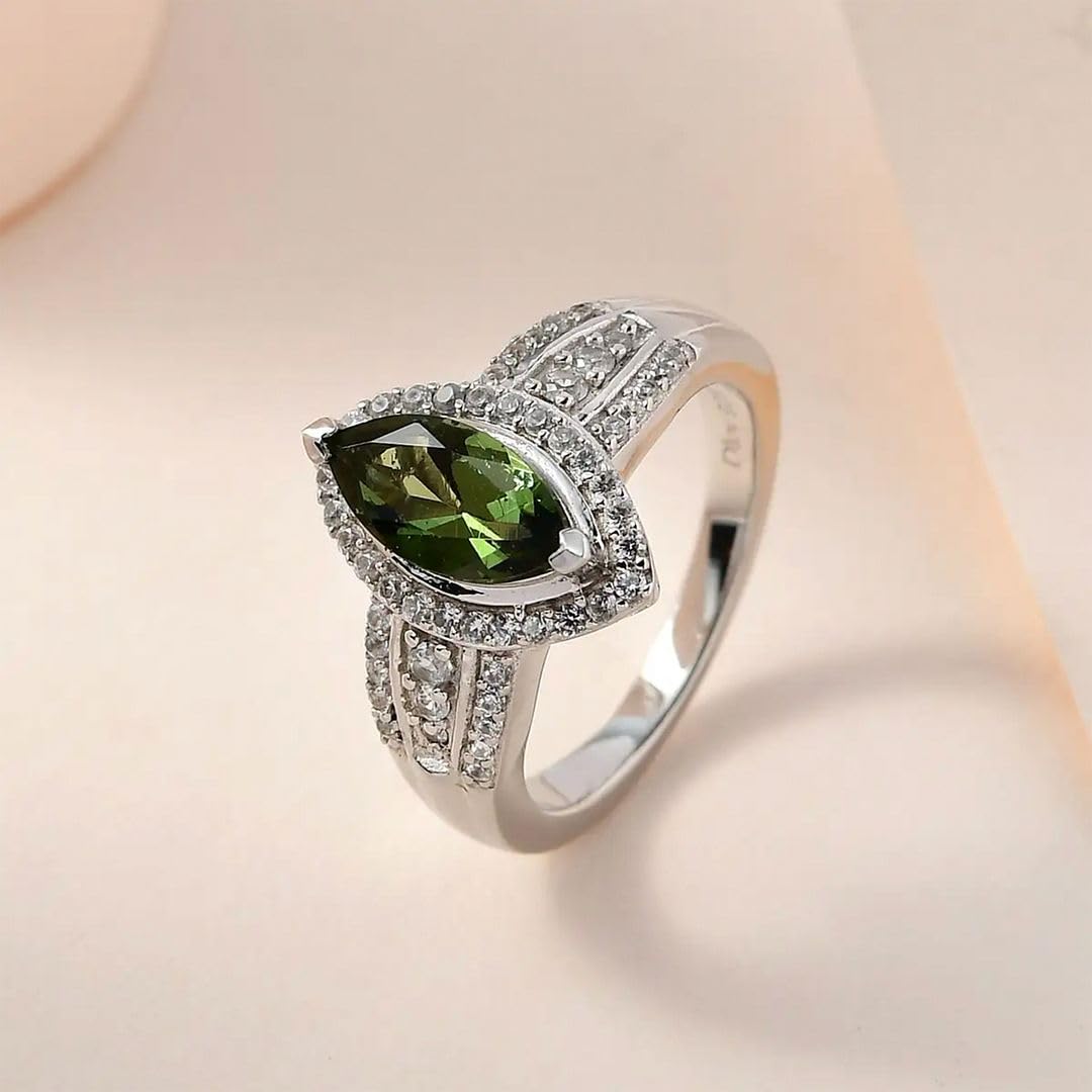 Moldavite Zircon Engagement Rings for Women - Promise Rings for Her 925 Sterling Silver Platinum Plated Moldavite Ring Wedding Jewelry Anniversary Birthday Christmas Gifts for Women - Image 5