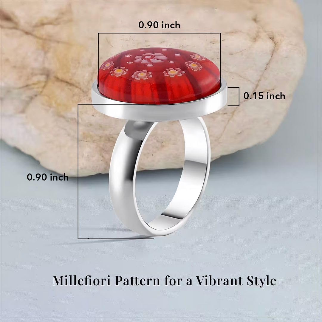 Multi Color Murano Style Glass Stainless Steel Flower Ring - Colorfull Floral Cocktail Rings for Women Jewelry - Vintage Cute Statement Anniversary Jewelry - Birthday Gifts for Women - Image 5