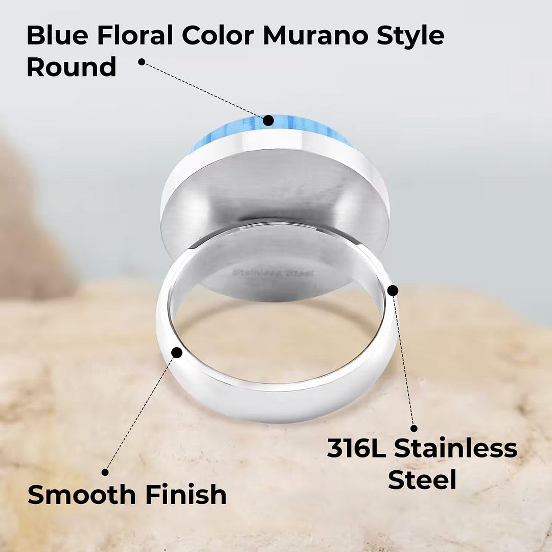 Multi Color Murano Style Glass Stainless Steel Flower Ring - Colorfull Floral Cocktail Rings for Women Jewelry - Vintage Cute Statement Anniversary Jewelry - Birthday Gifts for Women - Image 3