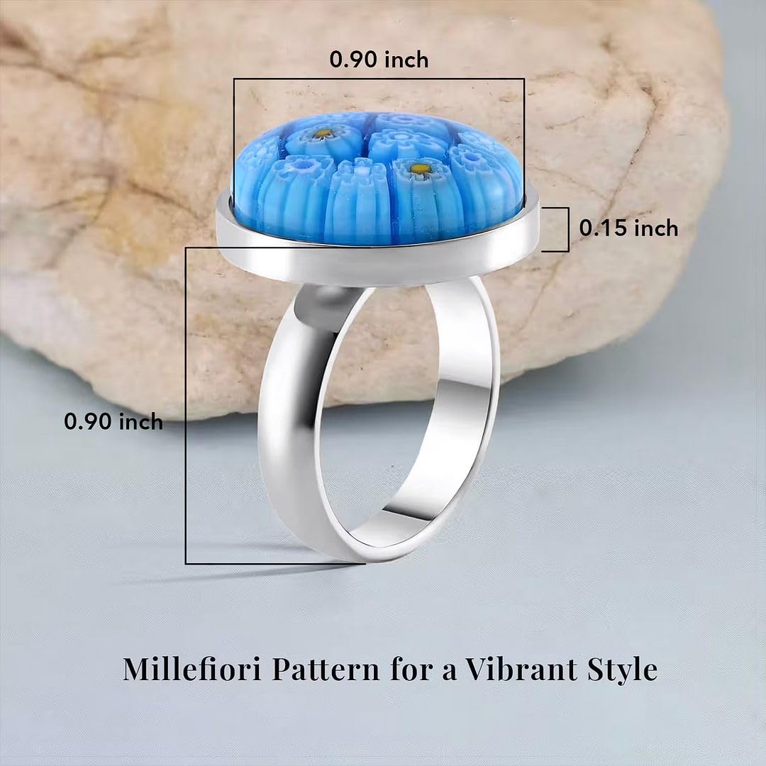 Multi Color Murano Style Glass Stainless Steel Flower Ring - Colorfull Floral Cocktail Rings for Women Jewelry - Vintage Cute Statement Anniversary Jewelry - Birthday Gifts for Women - Image 5