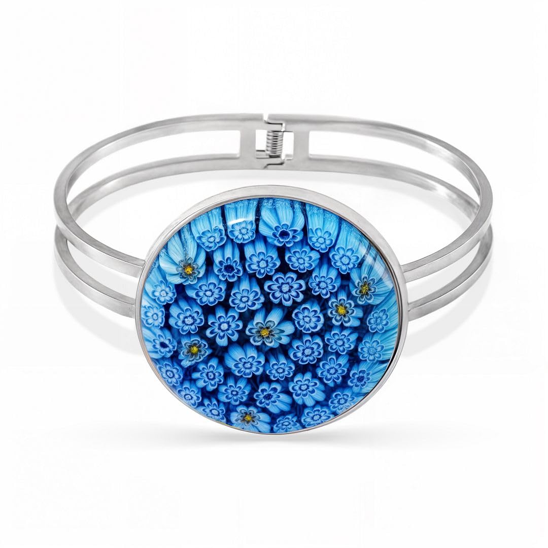 Murano Style Glass Charm Bracelet Cuff - Bangle Bracelets for Women Glass Jewelry Colorful Daisy Flower Stainless Steel Fun Unique Christmas Gifts for Women Anniversary 6.5 - 7.5"