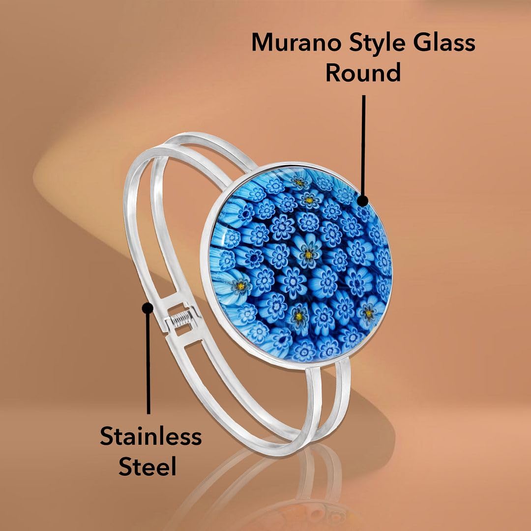 Murano Style Glass Charm Bracelet Cuff - Bangle Bracelets for Women Glass Jewelry Colorful Daisy Flower Stainless Steel Fun Unique Christmas Gifts for Women Anniversary 6.5 - 7.5" - Image 3