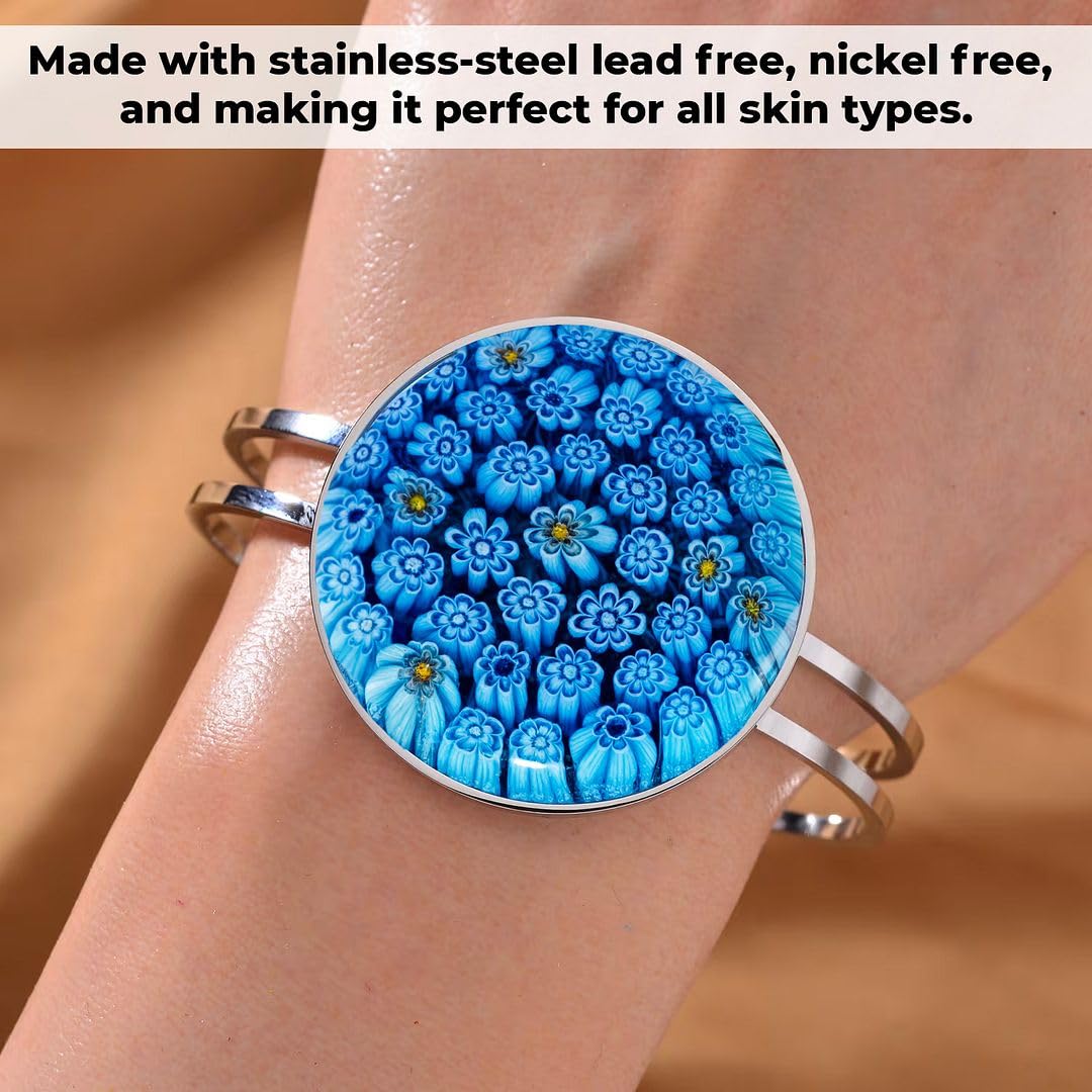 Murano Style Glass Charm Bracelet Cuff - Bangle Bracelets for Women Glass Jewelry Colorful Daisy Flower Stainless Steel Fun Unique Christmas Gifts for Women Anniversary 6.5 - 7.5" - Image 6