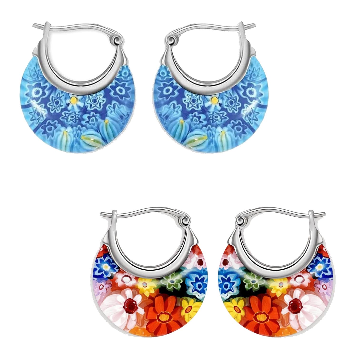 Murano Style Glass Earrings Flower Stainless Steel Jewelry