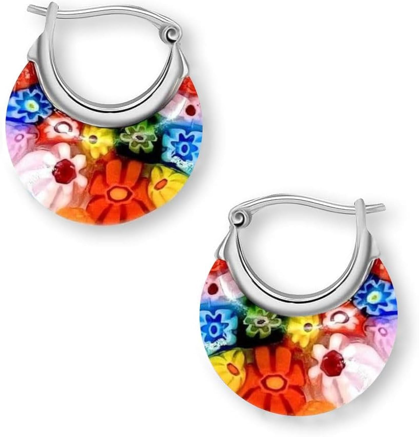 Murano Style Glass Earrings Flower Stainless Steel Jewelry - Image 2