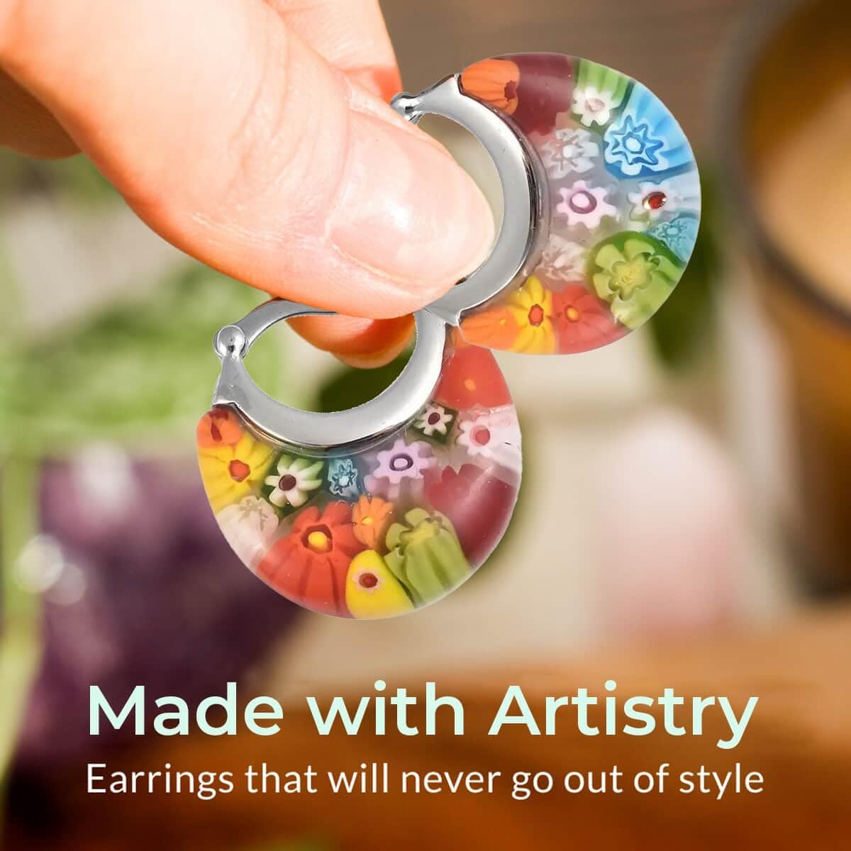 Murano Style Glass Earrings Flower Stainless Steel Jewelry - Image 4