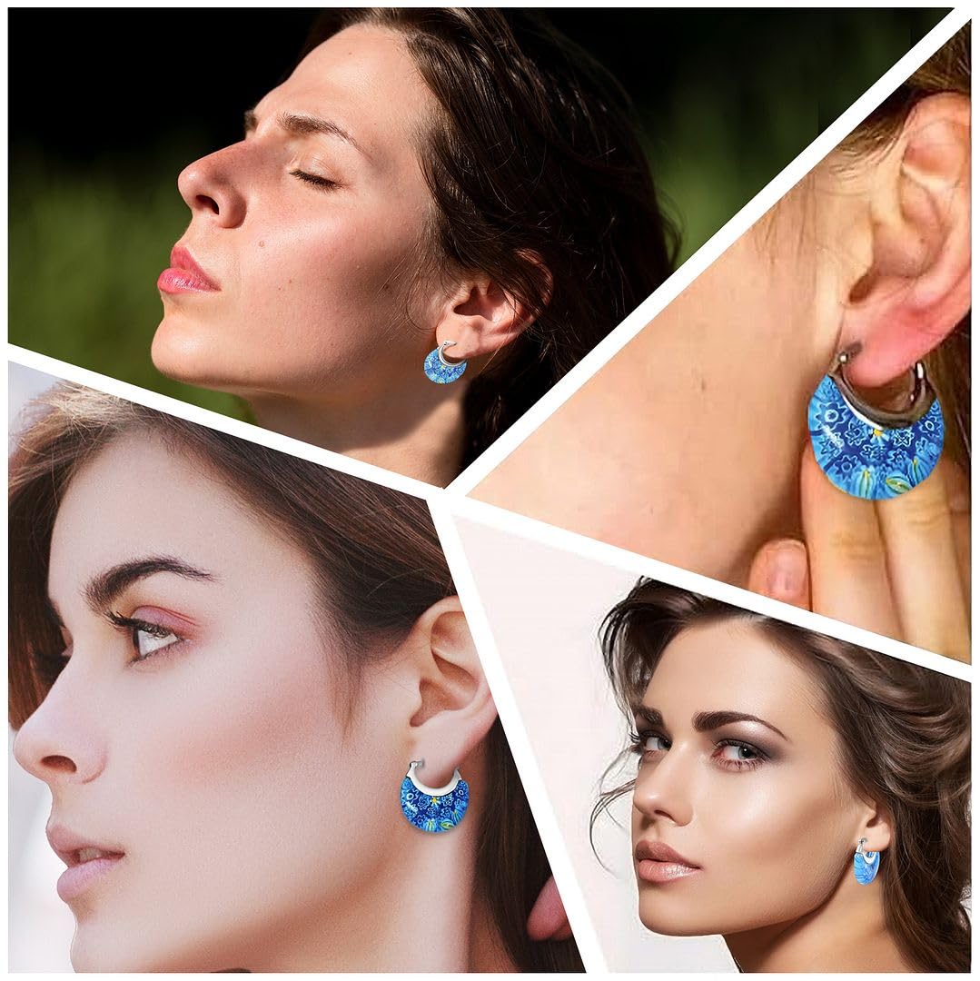Murano Style Glass Earrings Flower Stainless Steel Jewelry - Image 5