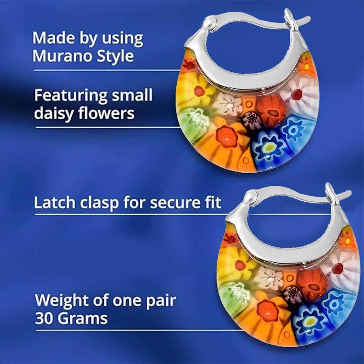 Murano Style Glass Earrings Flower Stainless Steel Jewelry - Image 6