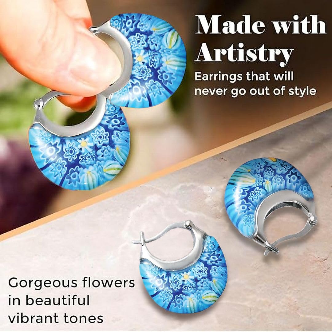 Murano Style Glass Earrings Flower Stainless Steel Jewelry - Image 7