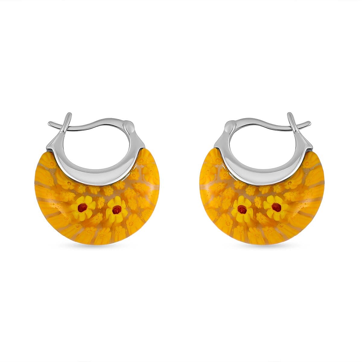 Murano Style Glass Hoop Earrings for Women Daisy Flower Stainless Steel Dangle Fun Vibrant Colors Teacher Glass Jewelry Birthday Anniversary Birthday Christmas Gifts for Women