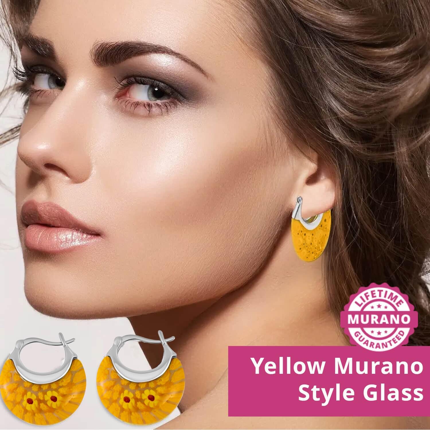 Murano Style Glass Hoop Earrings for Women Daisy Flower Stainless Steel Dangle Fun Vibrant Colors Teacher Glass Jewelry Birthday Anniversary Birthday Christmas Gifts for Women - Image 2