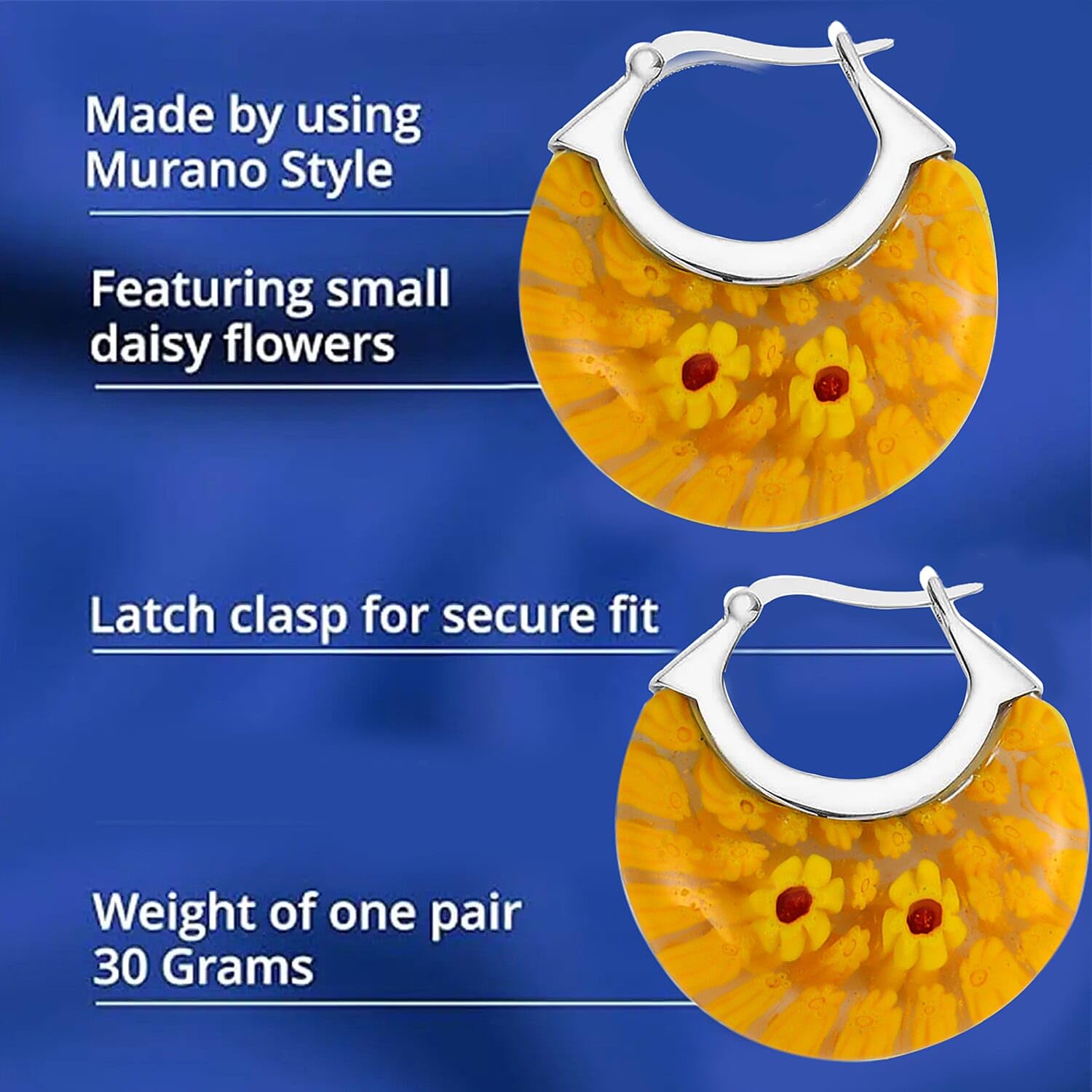 Murano Style Glass Hoop Earrings for Women Daisy Flower Stainless Steel Dangle Fun Vibrant Colors Teacher Glass Jewelry Birthday Anniversary Birthday Christmas Gifts for Women - Image 4