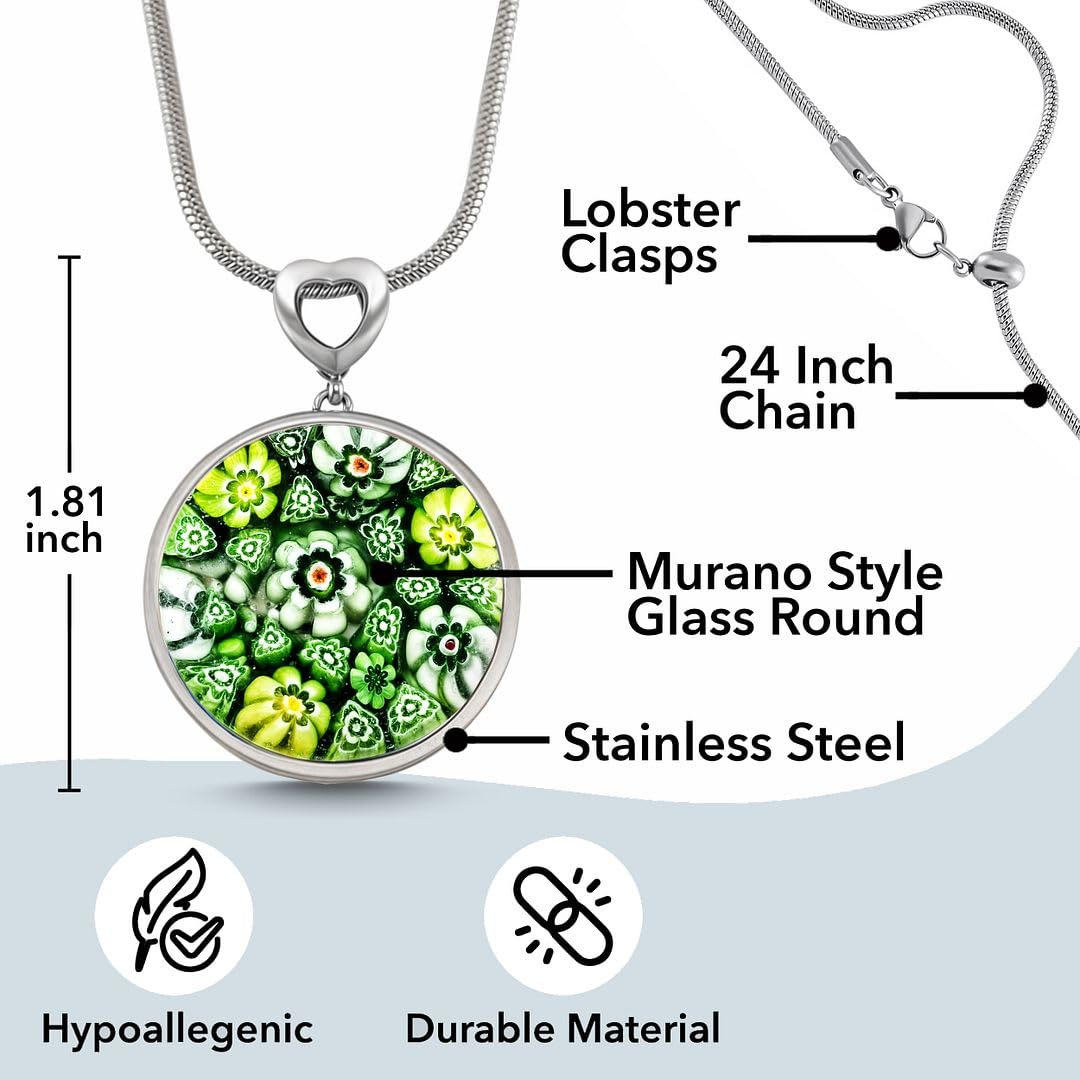Murano Style Millefiori Glass Necklace - Beaded Necklaces for Women - Colorful Floral Promise Flower Jewelry Fun Stainless Steel 24 - 26 Inches - Birthday Anniversarys Gifts for Womens - Image 3