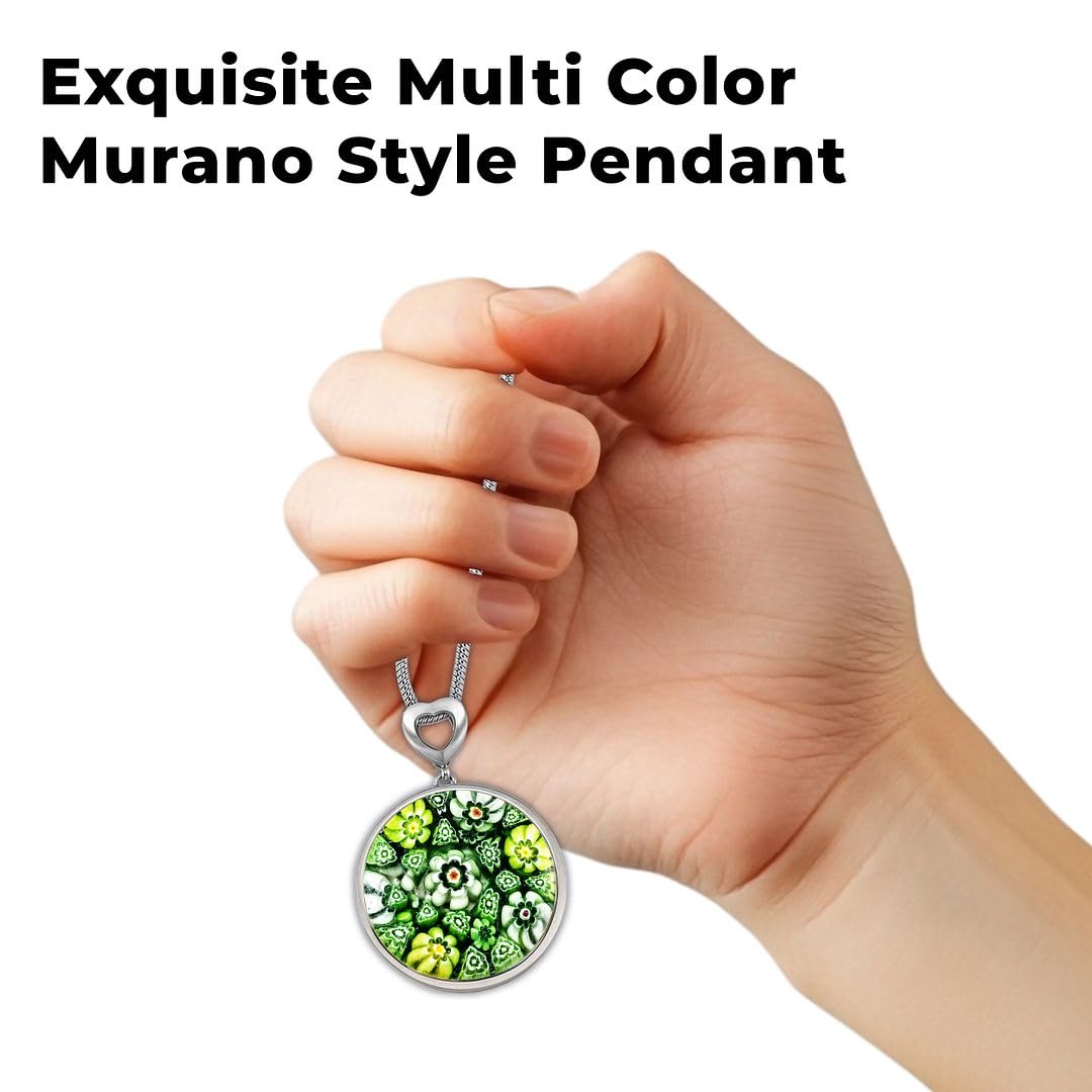 Murano Style Millefiori Glass Necklace - Beaded Necklaces for Women - Colorful Floral Promise Flower Jewelry Fun Stainless Steel 24 - 26 Inches - Birthday Anniversarys Gifts for Womens - Image 5