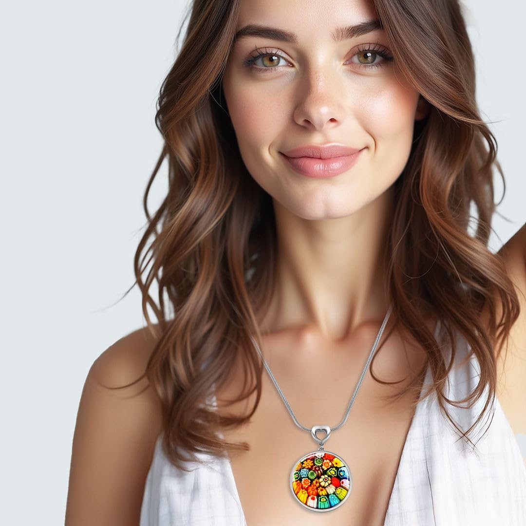 Murano Style Millefiori Glass Necklace - Beaded Necklaces for Women - Colorful Floral Promise Flower Jewelry Fun Stainless Steel 24 - 26 Inches - Birthday Anniversarys Gifts for Womens - Image 4
