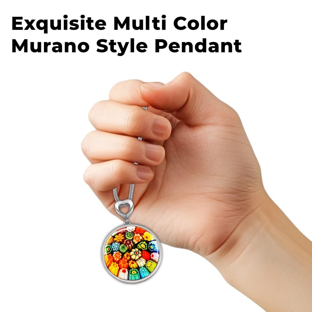 Murano Style Millefiori Glass Necklace - Beaded Necklaces for Women - Colorful Floral Promise Flower Jewelry Fun Stainless Steel 24 - 26 Inches - Birthday Anniversarys Gifts for Womens - Image 5
