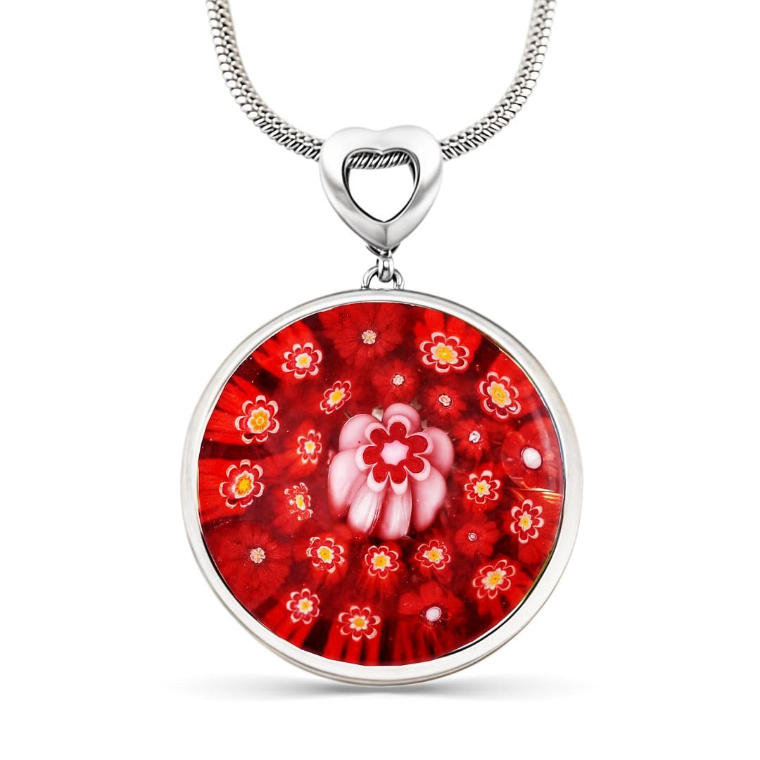 Murano Style Millefiori Glass Necklace - Beaded Necklaces for Women - Colorful Floral Promise Flower Jewelry Fun Stainless Steel 24 - 26 Inches - Birthday Anniversarys Gifts for Womens