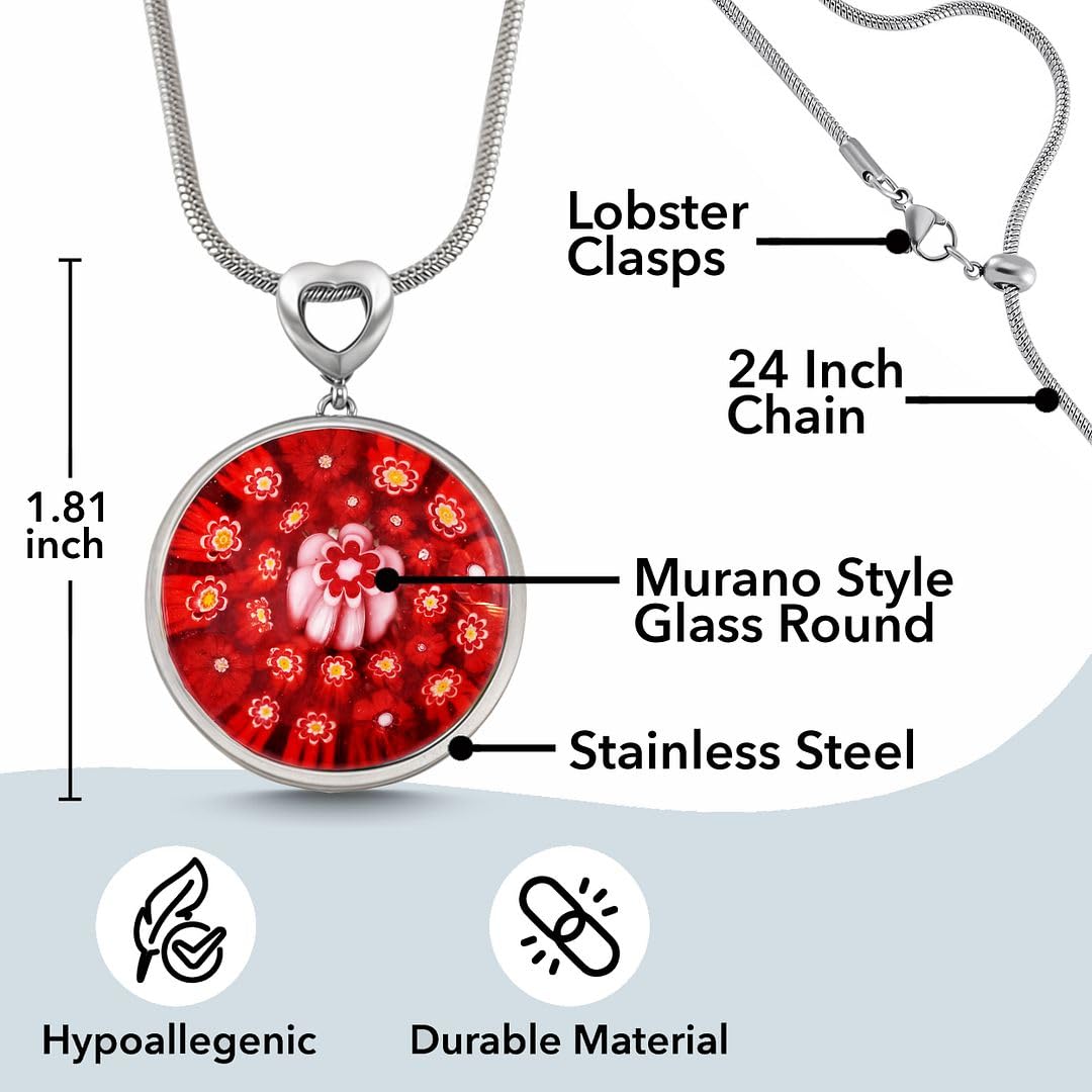 Murano Style Millefiori Glass Necklace - Beaded Necklaces for Women - Colorful Floral Promise Flower Jewelry Fun Stainless Steel 24 - 26 Inches - Birthday Anniversarys Gifts for Womens - Image 3