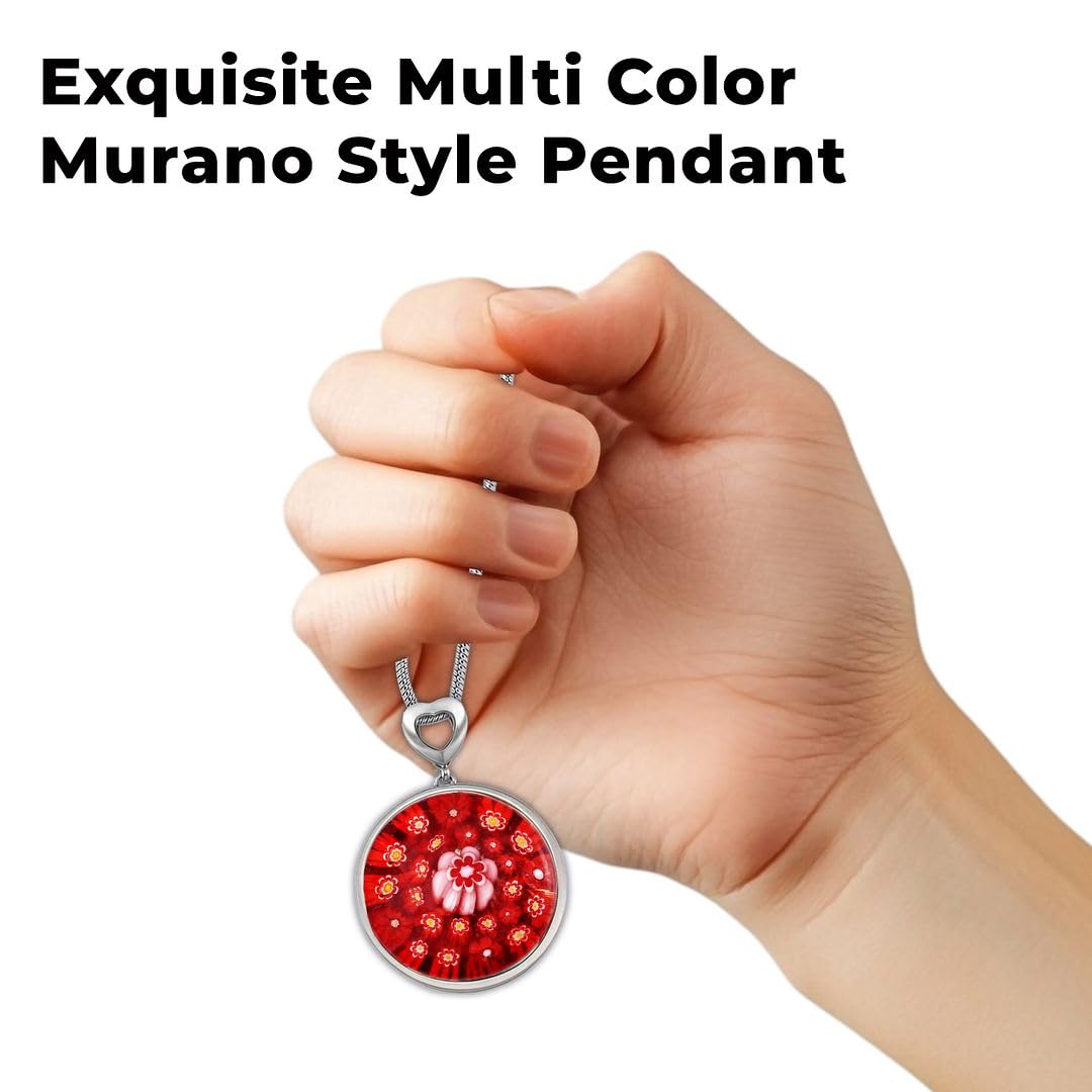 Murano Style Millefiori Glass Necklace - Beaded Necklaces for Women - Colorful Floral Promise Flower Jewelry Fun Stainless Steel 24 - 26 Inches - Birthday Anniversarys Gifts for Womens - Image 5