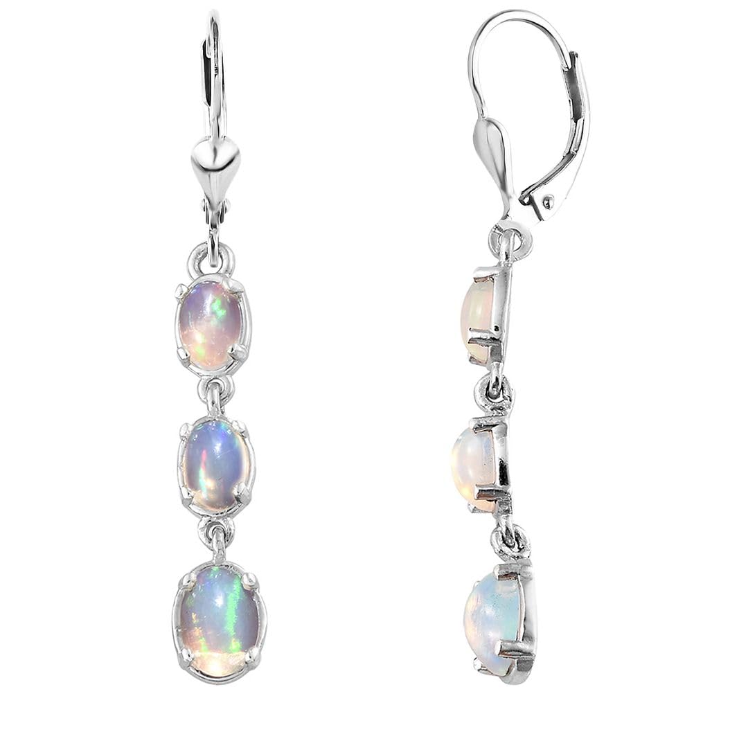 Opal Earrings for Women 925 Sterling Silver Long Drop Dangle Earrings for Women Gemstone Opal Birthstone Jewelry Birthday Christmas Gifts for Womens