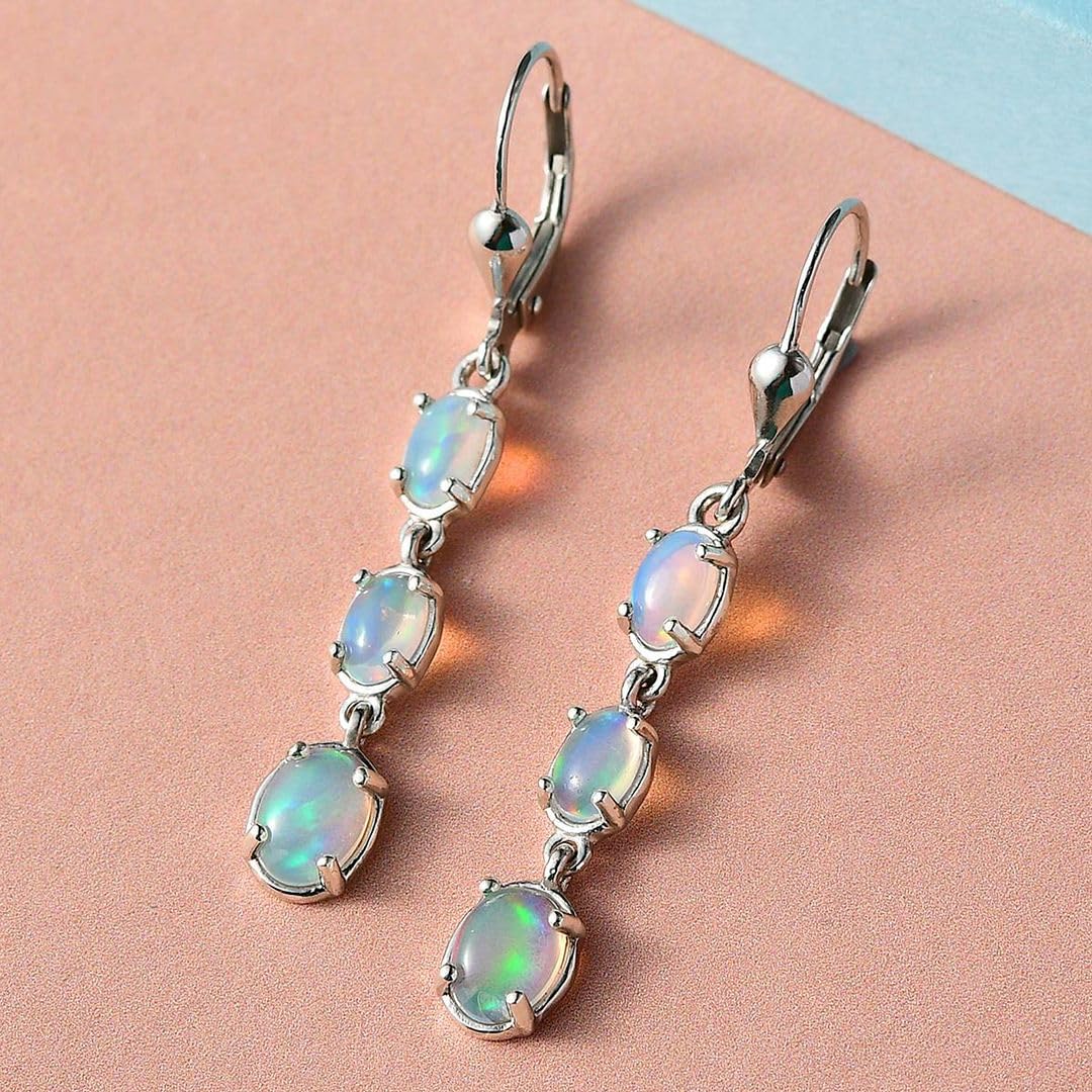 Opal Earrings for Women 925 Sterling Silver Long Drop Dangle Earrings for Women Gemstone Opal Birthstone Jewelry Birthday Christmas Gifts for Womens - Image 2