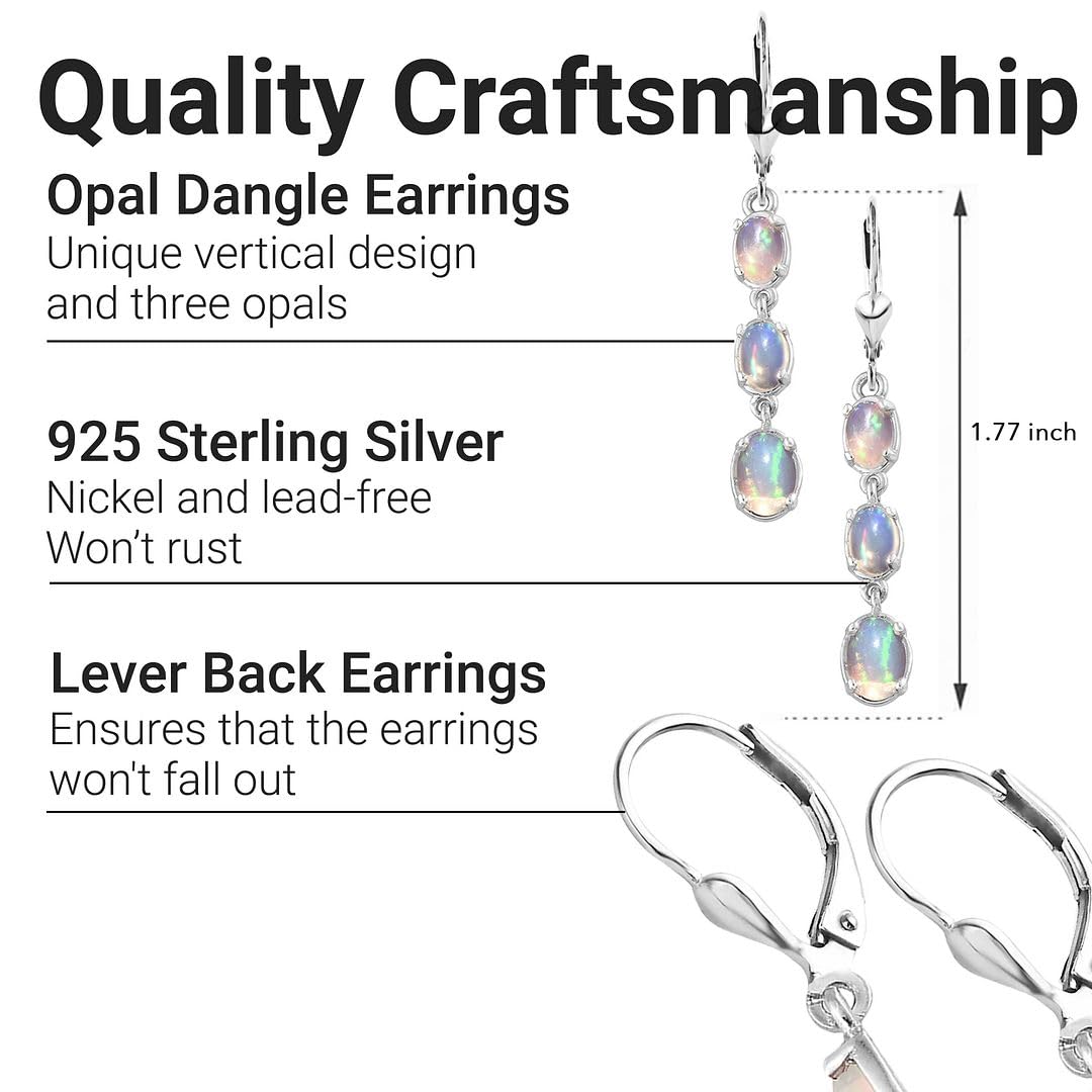 Opal Earrings for Women 925 Sterling Silver Long Drop Dangle Earrings for Women Gemstone Opal Birthstone Jewelry Birthday Christmas Gifts for Womens - Image 5