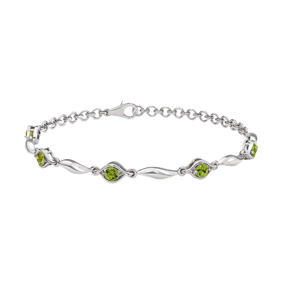 Peridot Birthstone Bracelets for Women in 925 Sterling Silver Bracelet - 7.25 Inches Bolo Link Chain Bracelets Infinity Jewelry - Promise - Wedding Anniversary Birthday Christmas Gifts for Women