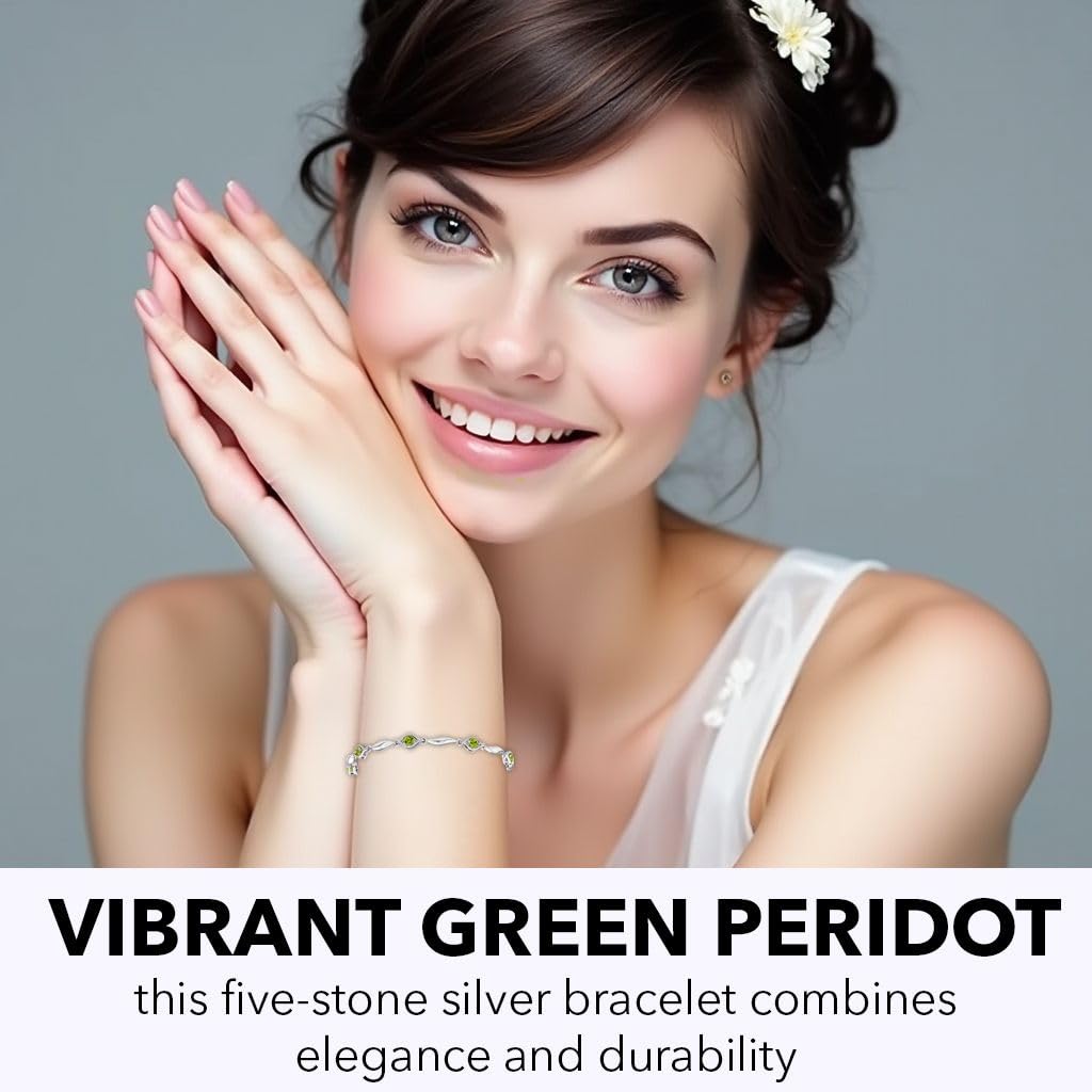 Peridot Birthstone Bracelets for Women in 925 Sterling Silver Bracelet - 7.25 Inches Bolo Link Chain Bracelets Infinity Jewelry - Promise - Wedding Anniversary Birthday Christmas Gifts for Women - Image 4
