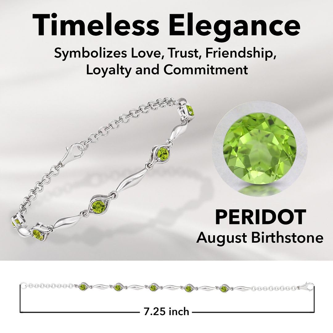 Peridot Birthstone Bracelets for Women in 925 Sterling Silver Bracelet - 7.25 Inches Bolo Link Chain Bracelets Infinity Jewelry - Promise - Wedding Anniversary Birthday Christmas Gifts for Women - Image 5