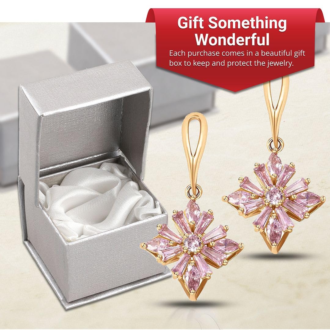 Pink Cubic Zirconia Earrings for Women in Gold Tone - Flower Floral Drop Dangle Earrings for Women Fashion Jewelry Christmas Gifts for Women - Image 6