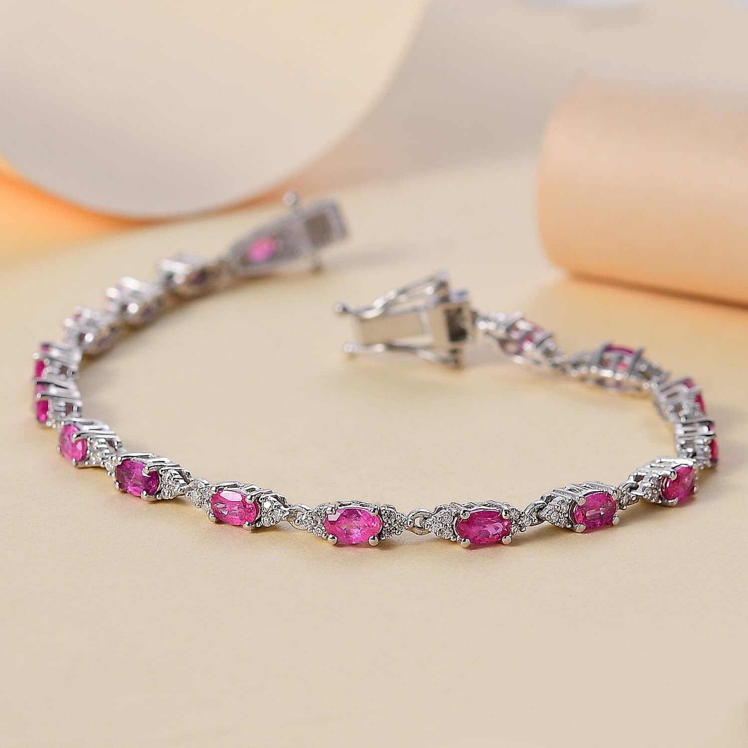 Pink Sapphire Moissanite 925 Sterling Silver Rhodium Plated Bracelet for Women Jewelry Birthday Christmas Gifts - Image 2