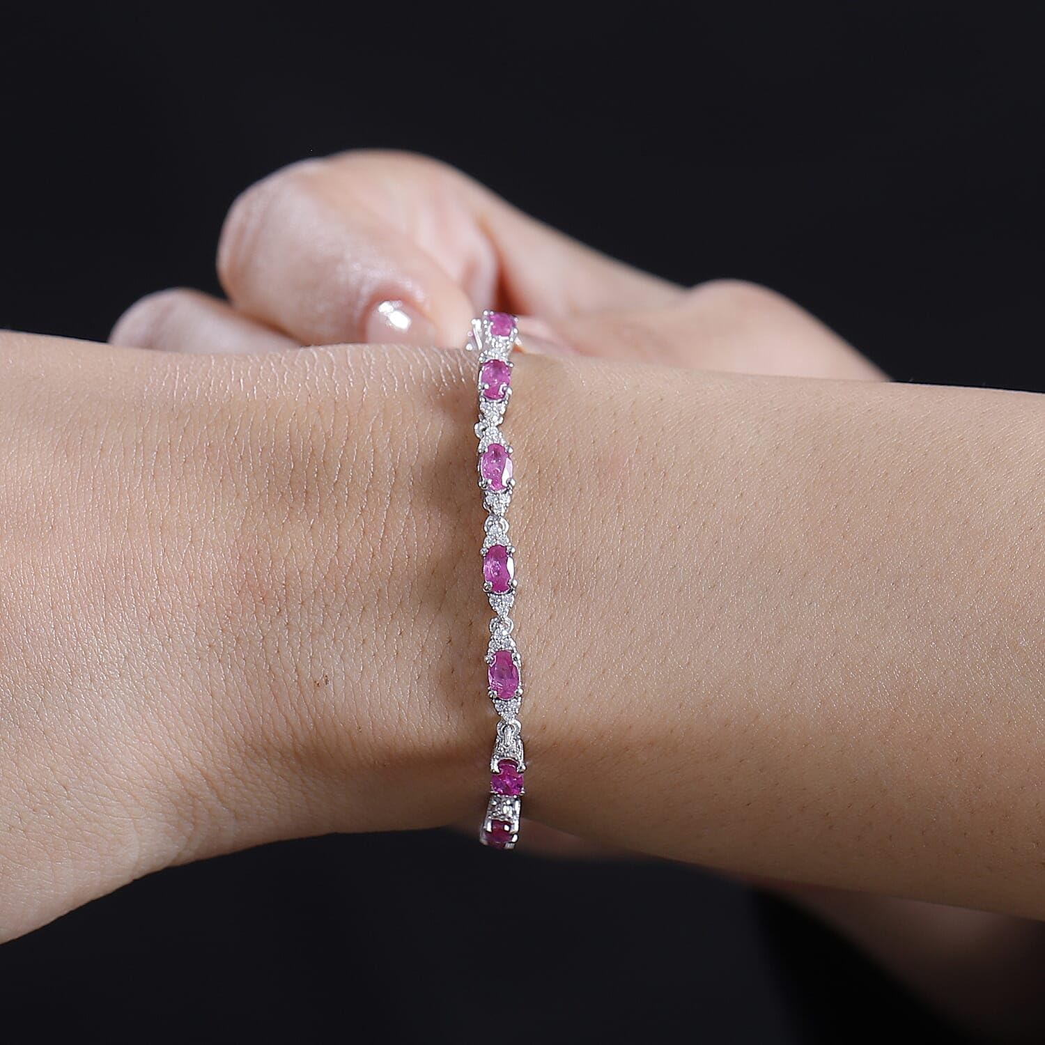 Pink Sapphire Moissanite 925 Sterling Silver Rhodium Plated Bracelet for Women Jewelry Birthday Christmas Gifts - Image 3