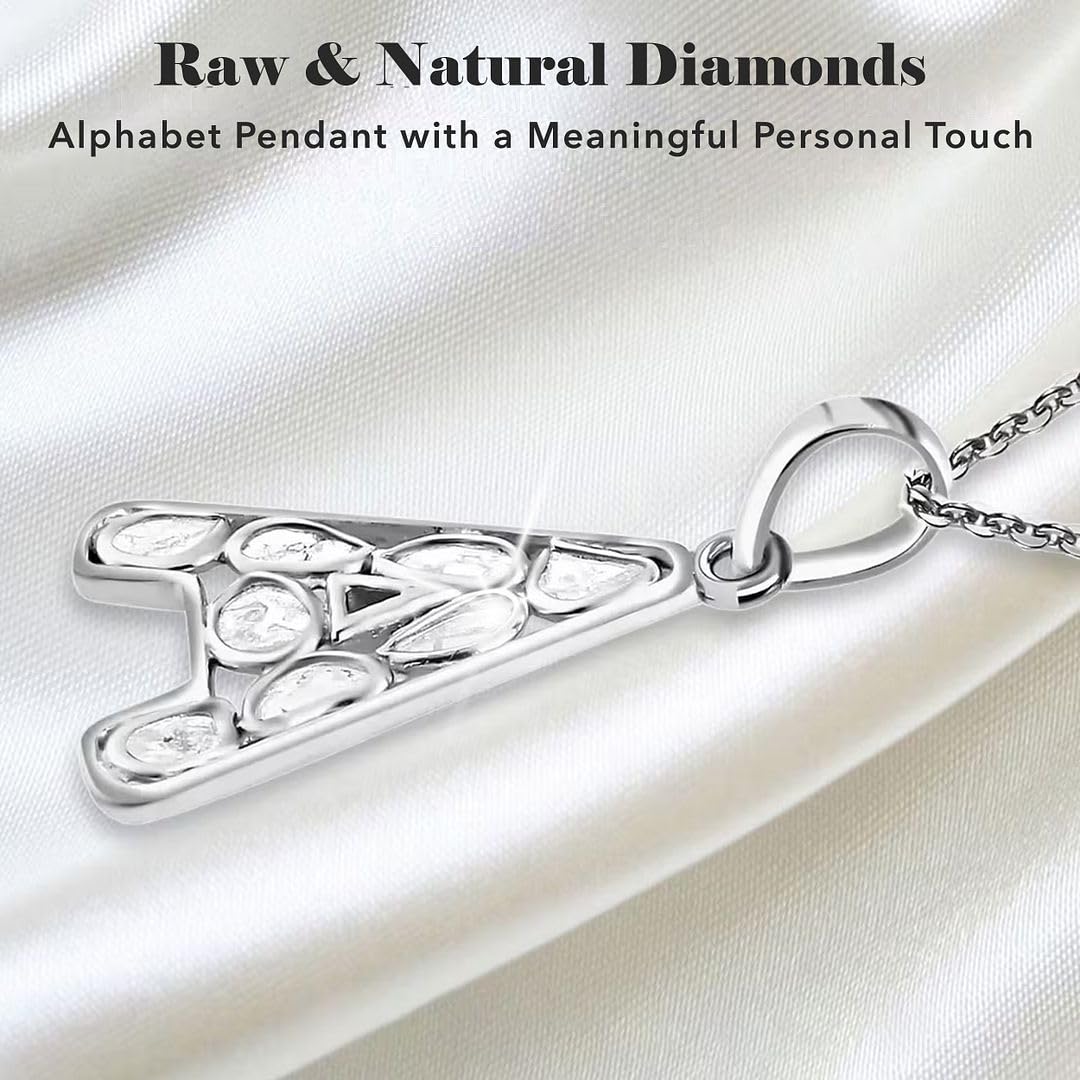 Polki Diamond Initial Necklaces for Women in 925 Sterling Silver Platinum Plated - Size 20" A-Z Letter Necklace I4 Clarity Jewelry - Anniversary Wedding Engagement Christmas Gifts - Image 3